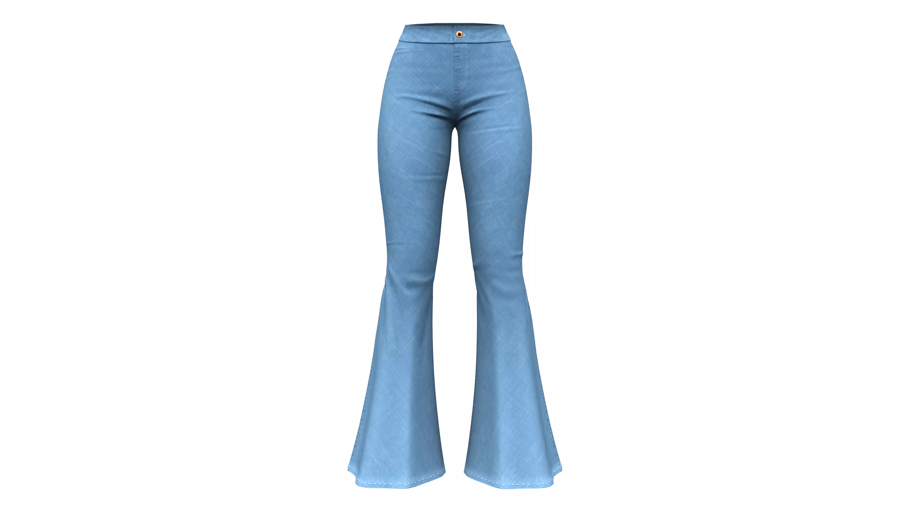 Ladies Flare Bell Bottom Jeans Pants Low-poly 3D model_0