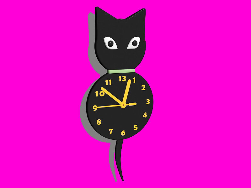 black cat wall clock 3D model_1
