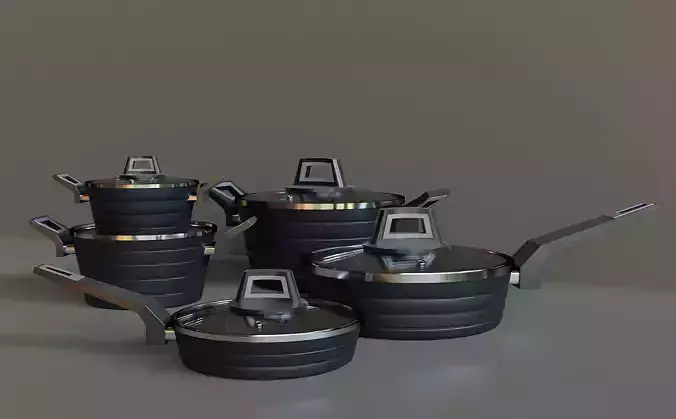 Kitchen set of pots and pans 3D model