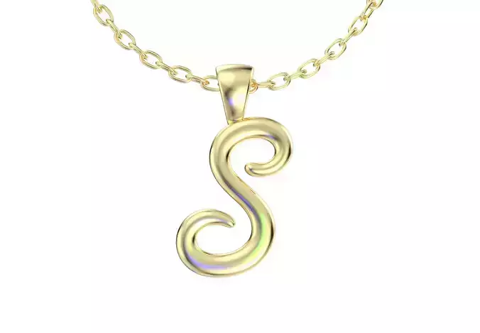 S Font Name Pendant With Shiny Surface-JDSS-SHINY 