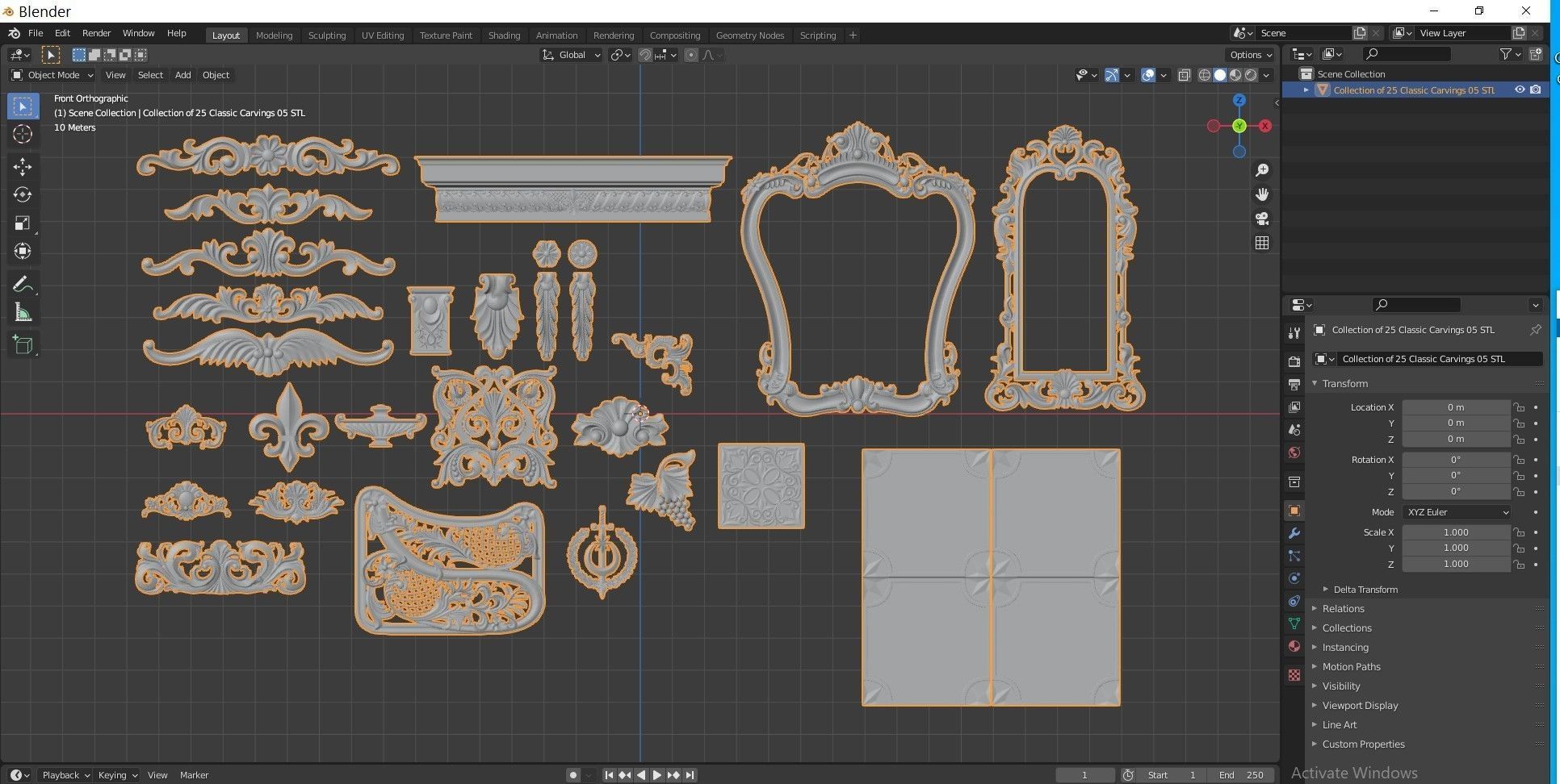 Collection of 25 Classic Carvings 05 Low-poly 3D model_3