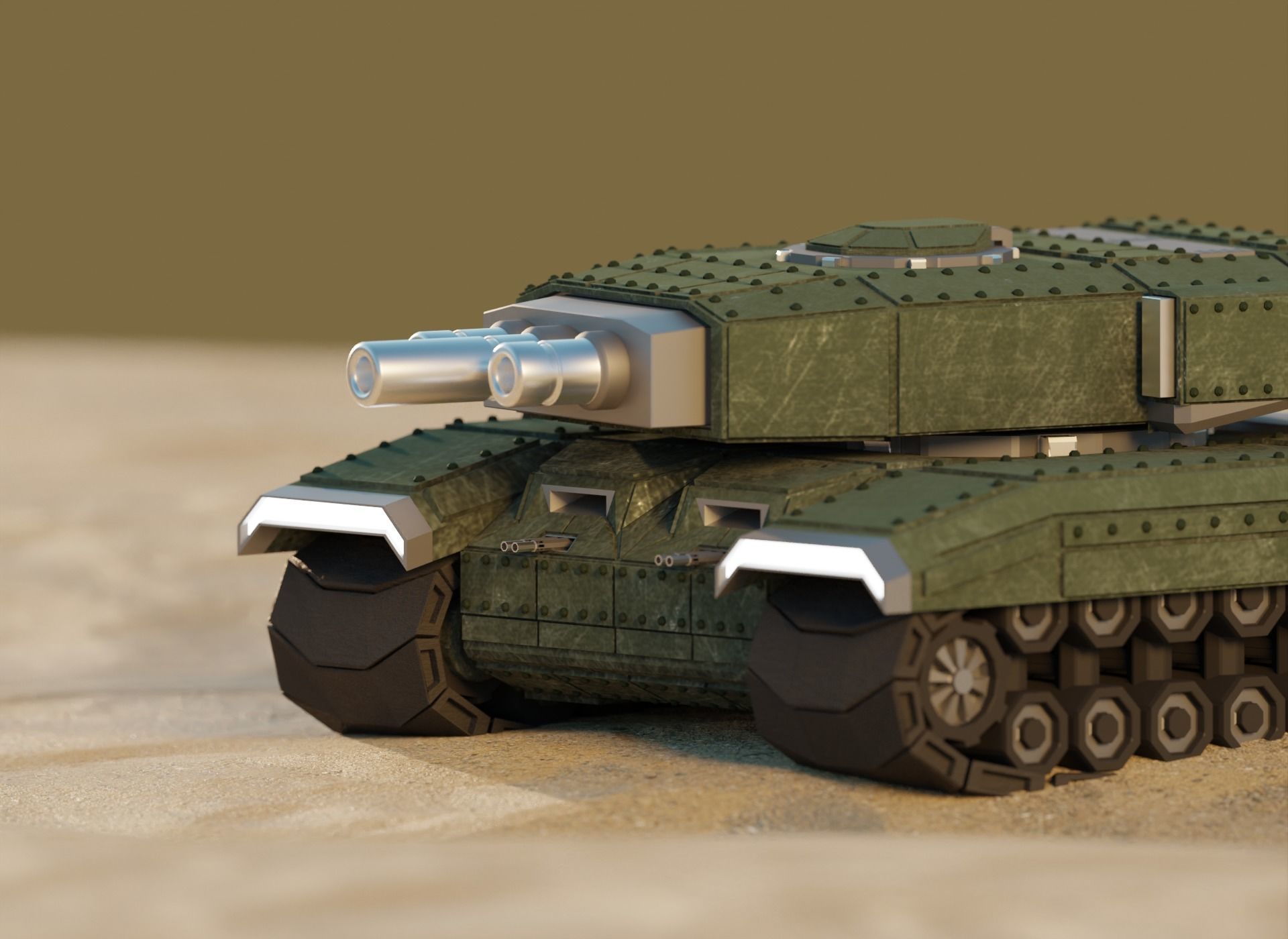 Futuristic Low Poly Tank Low-poly 3D model_14