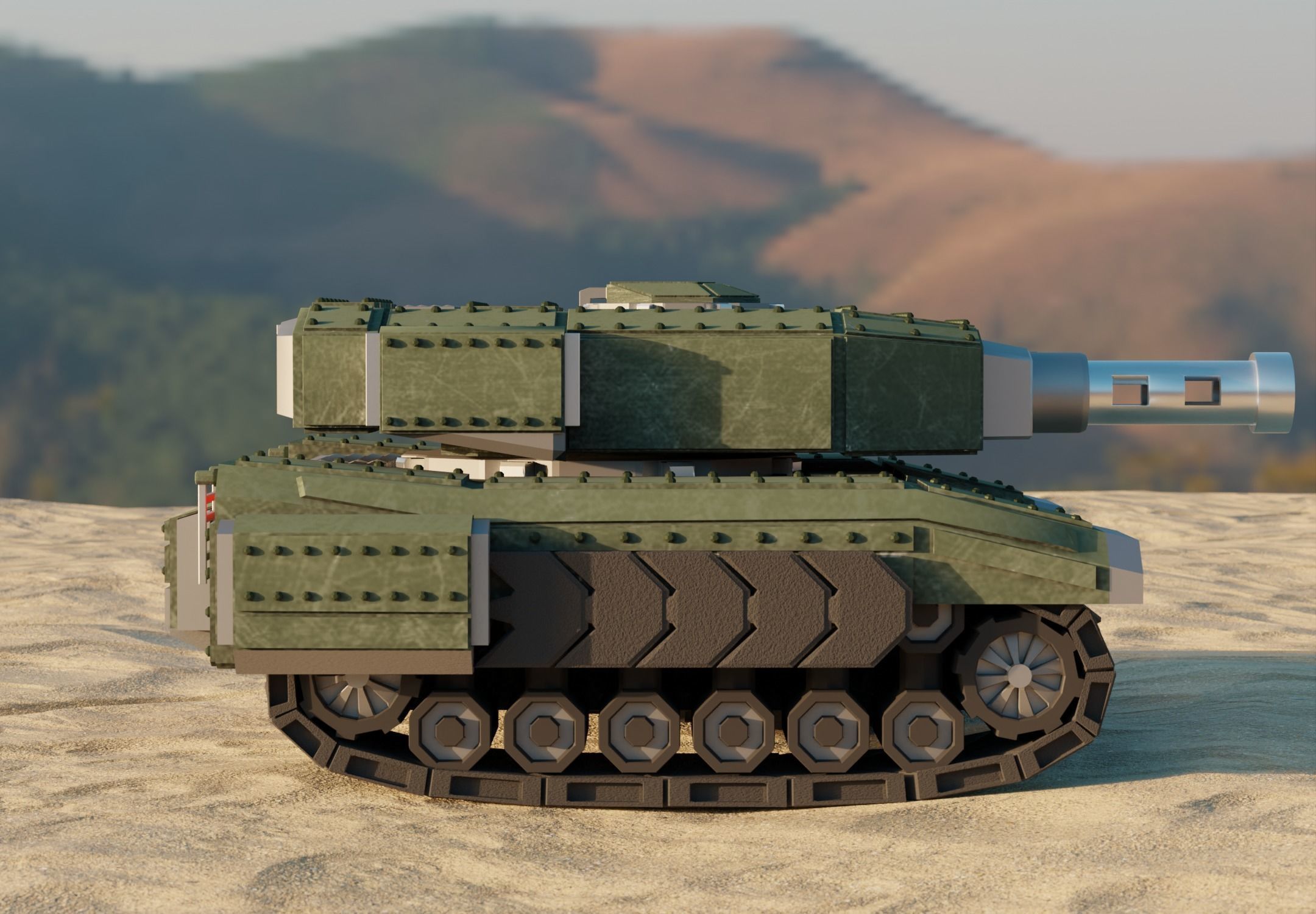 Futuristic Low Poly Tank Low-poly 3D model_8