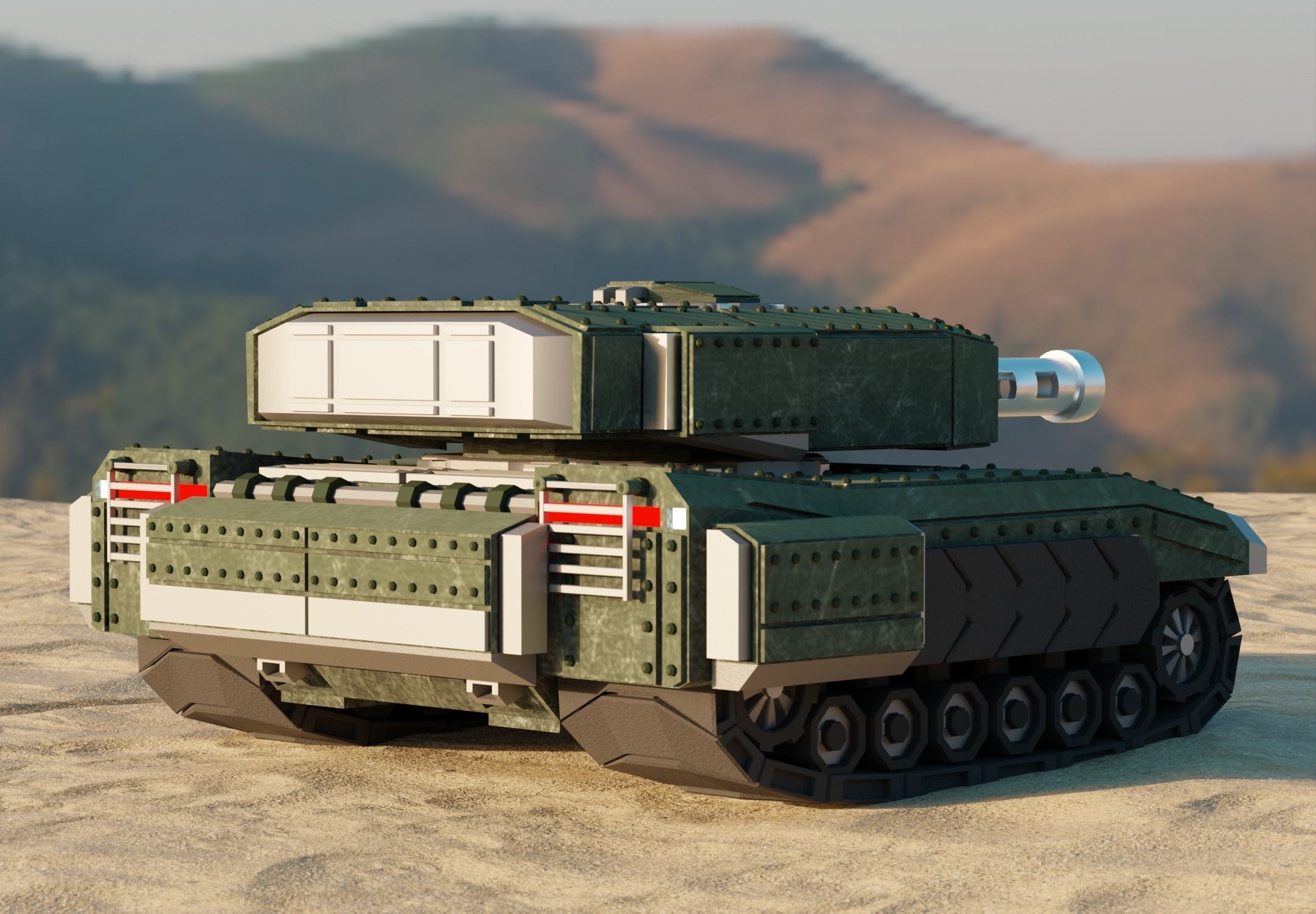 Futuristic Low Poly Tank Low-poly 3D model_7