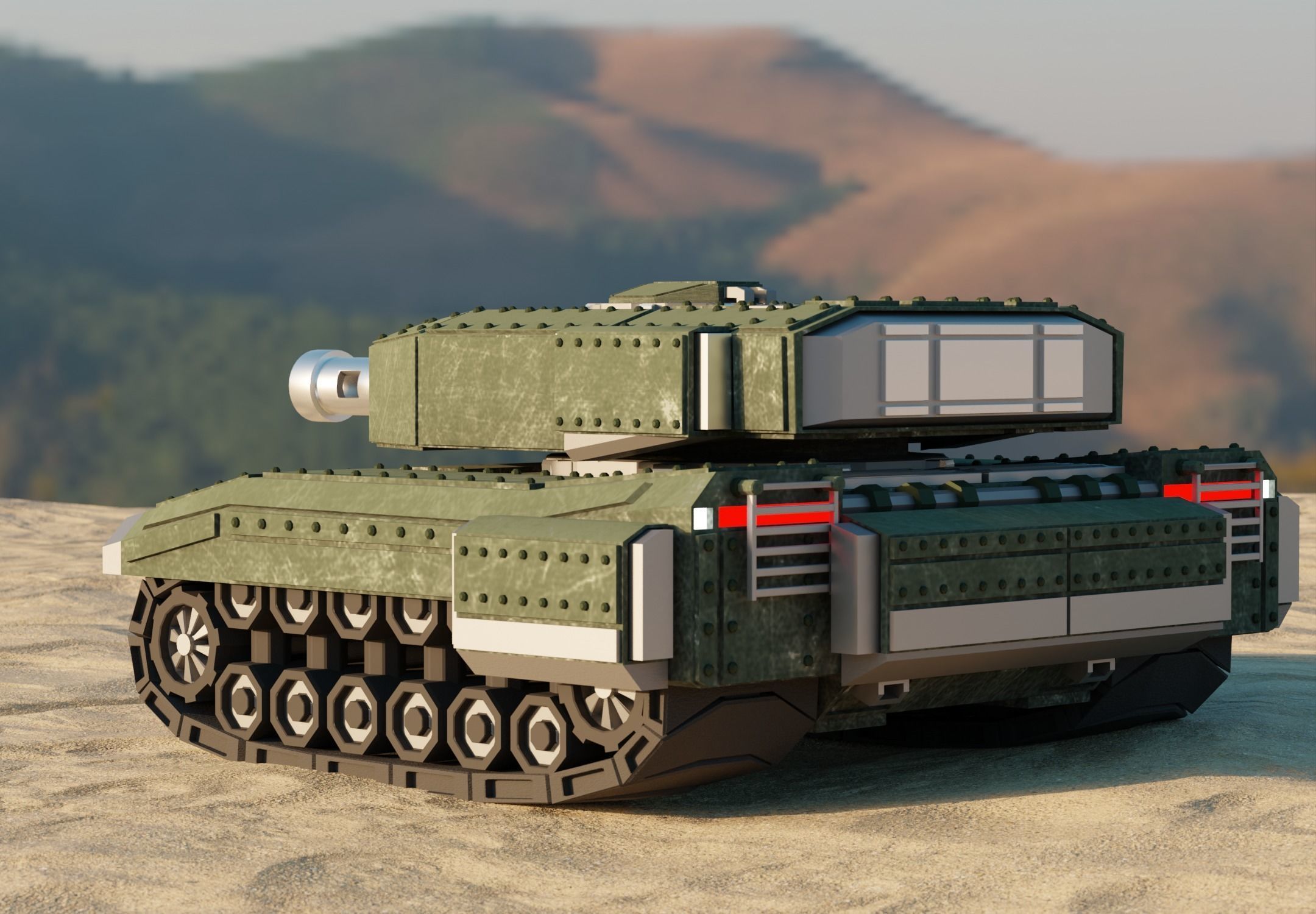 Futuristic Low Poly Tank Low-poly 3D model_5
