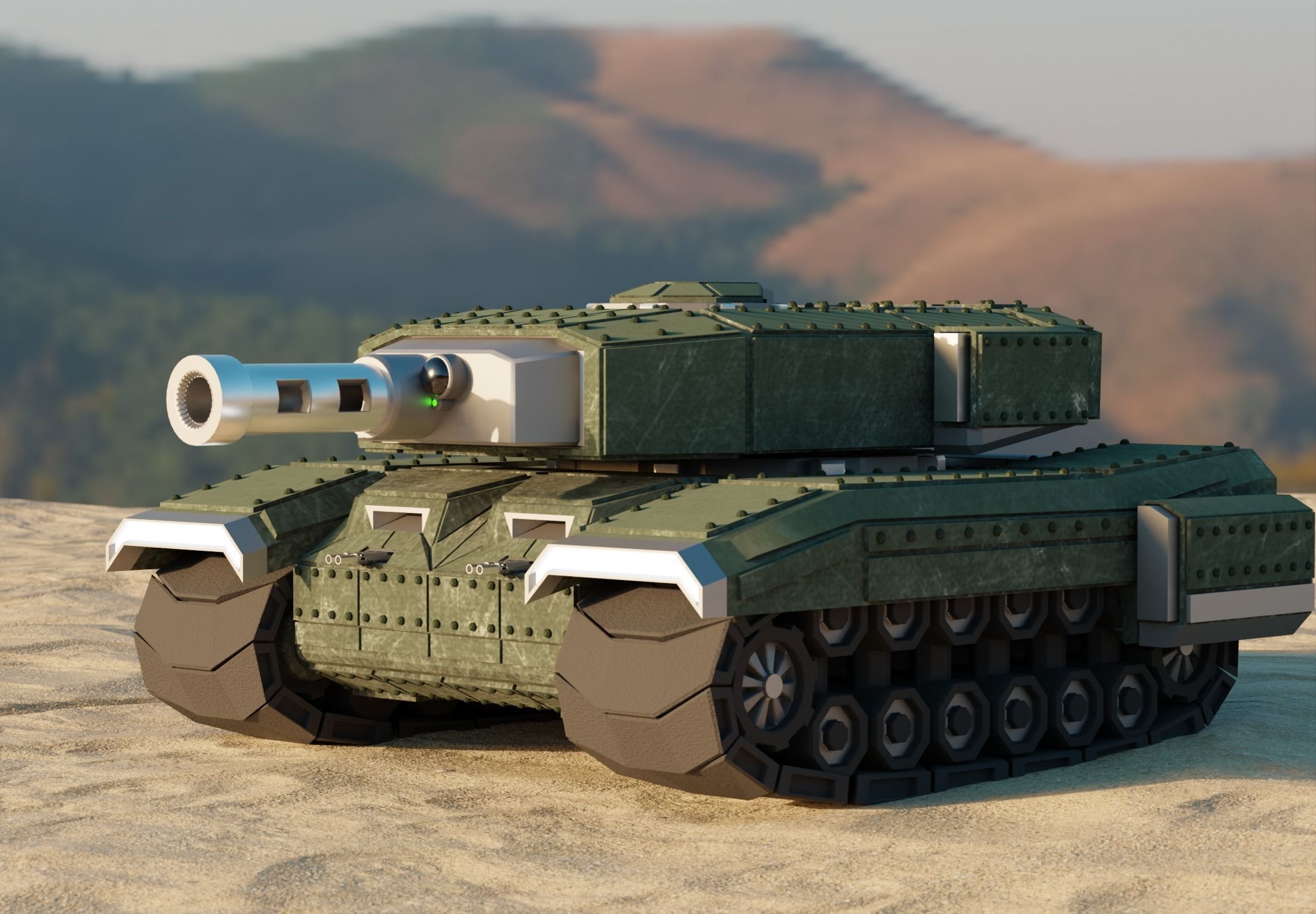Futuristic Low Poly Tank Low-poly 3D model_4