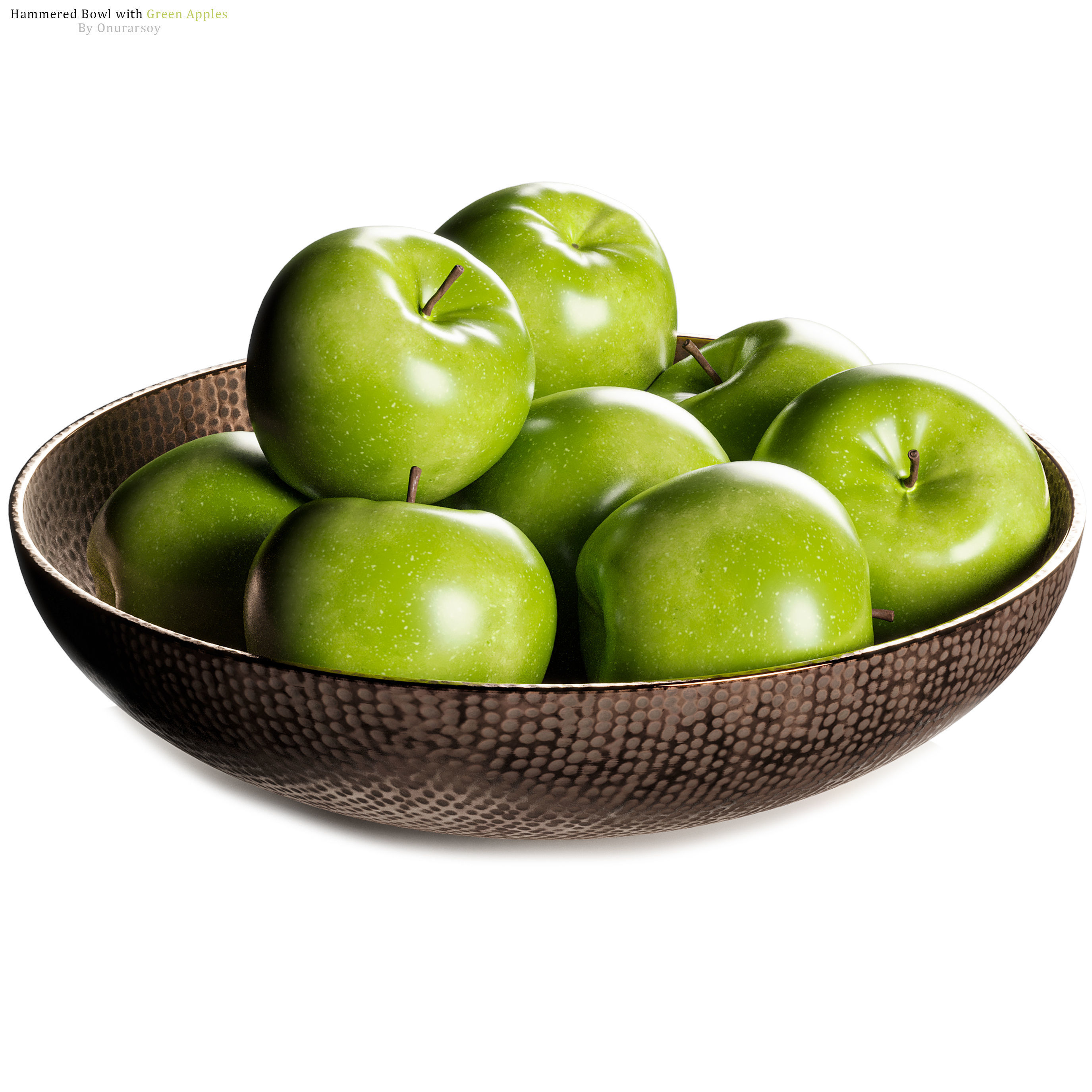 Hammered Bowl with Green Apples 3D model_1