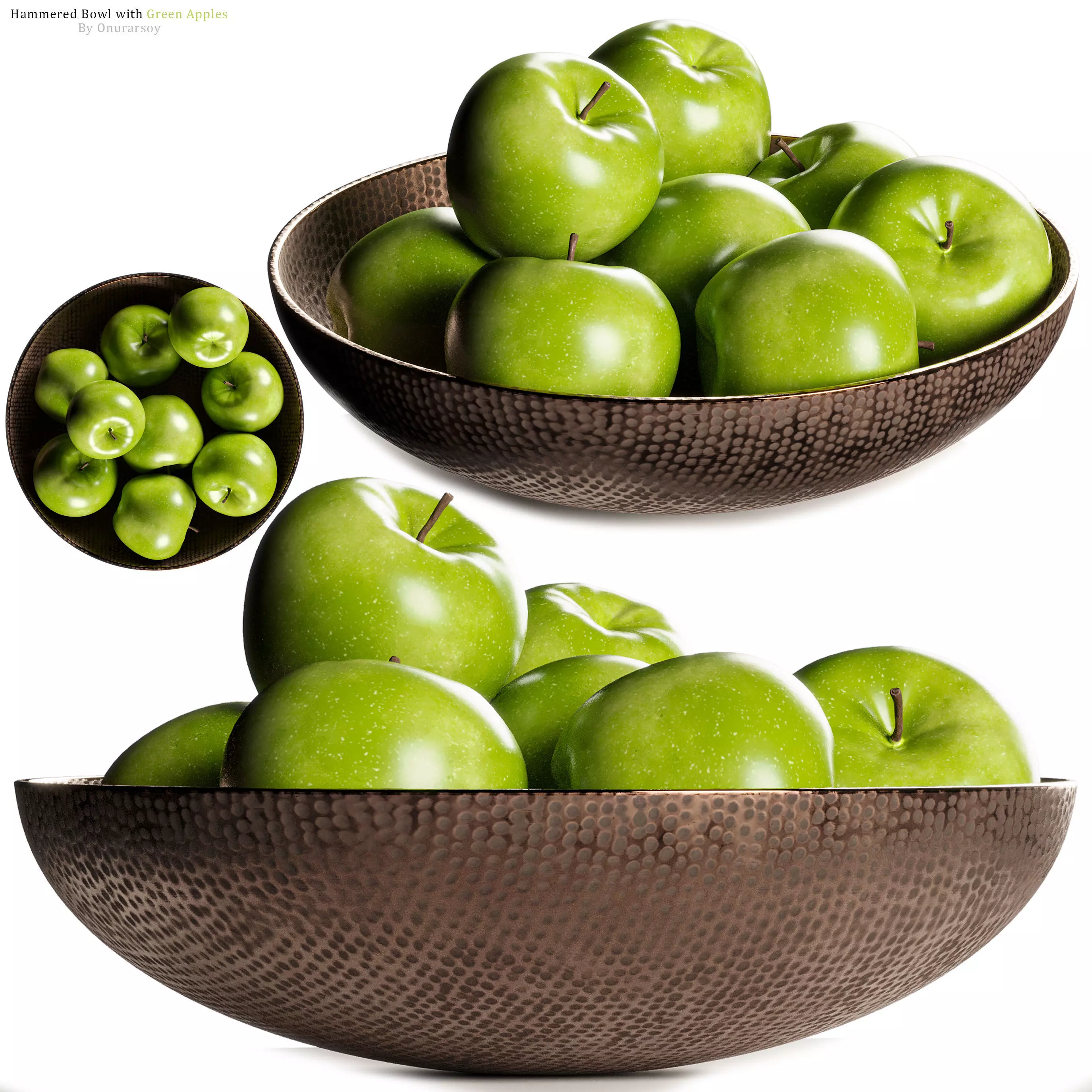 Hammered Bowl with Green Apples 3D model_0