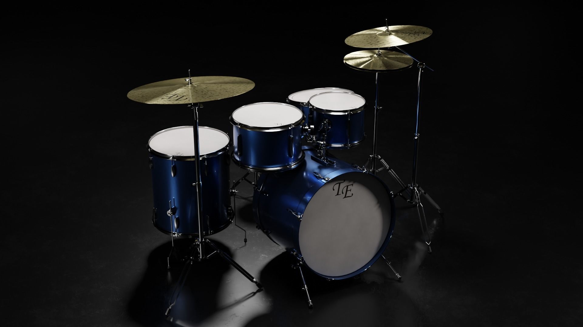 Drum Kit Metallic Blue Custom 3D model_1