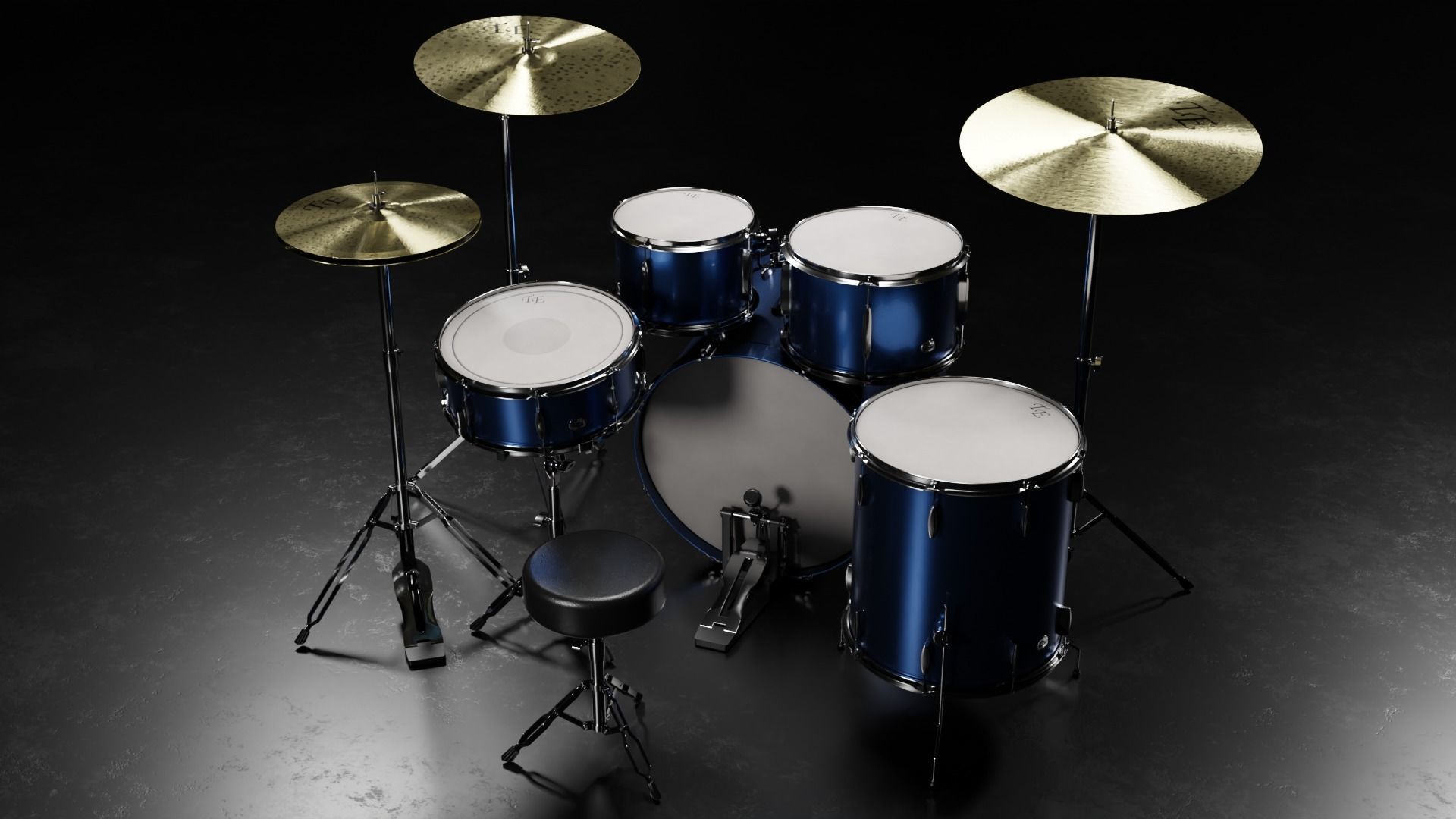 Drum Kit Metallic Blue Custom 3D model_2