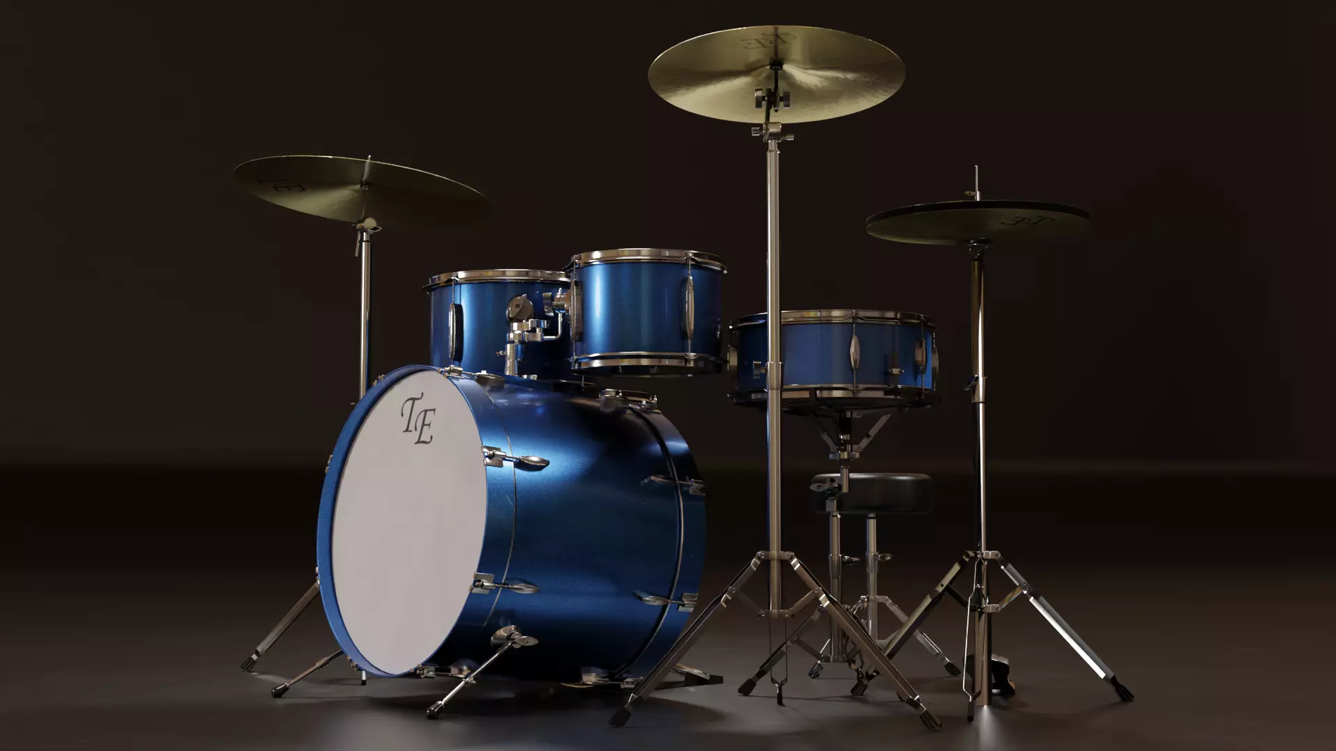 Drum Kit Metallic Blue Custom 3D model_0