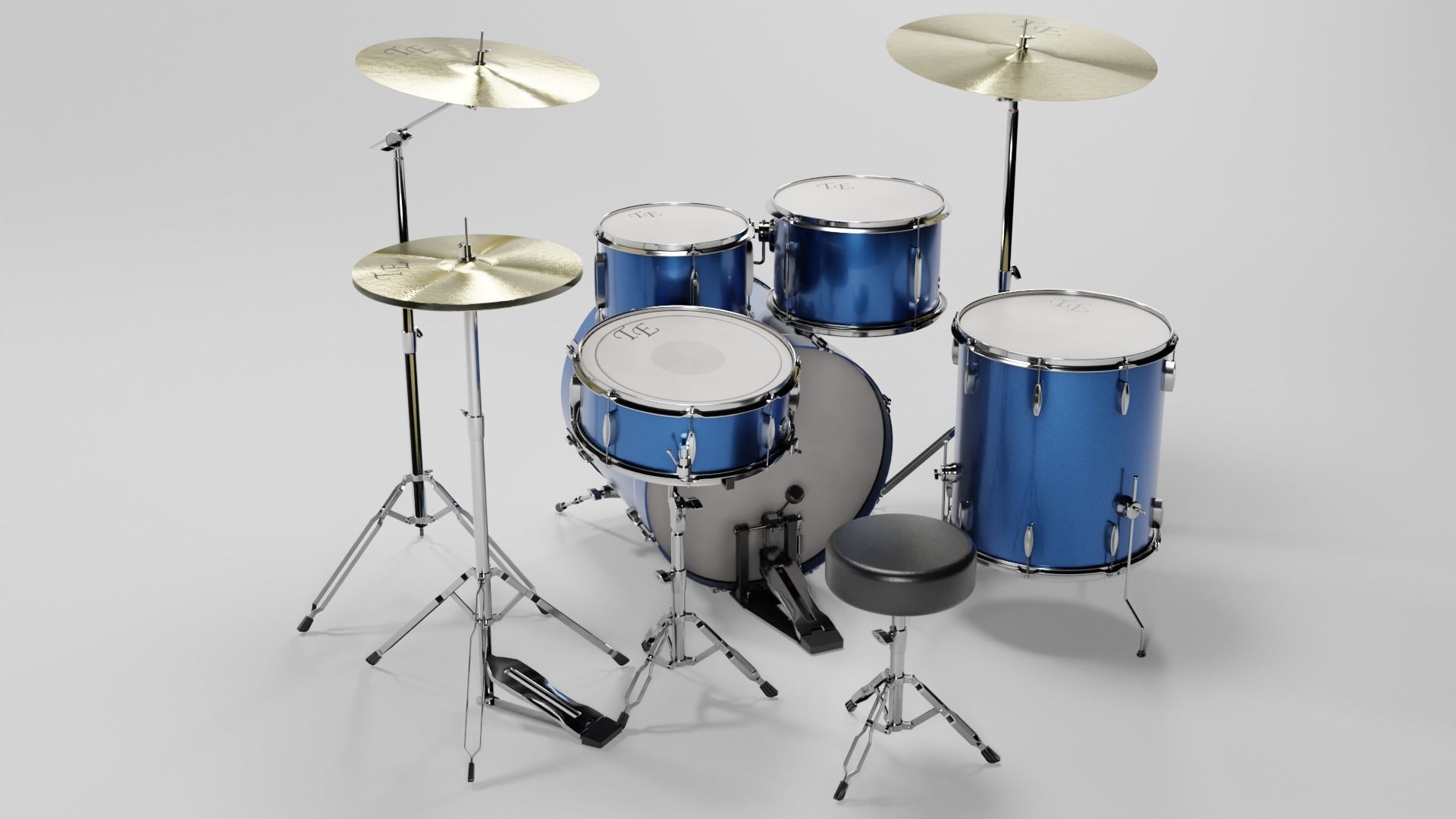 Drum Kit Metallic Blue Custom 3D model_8