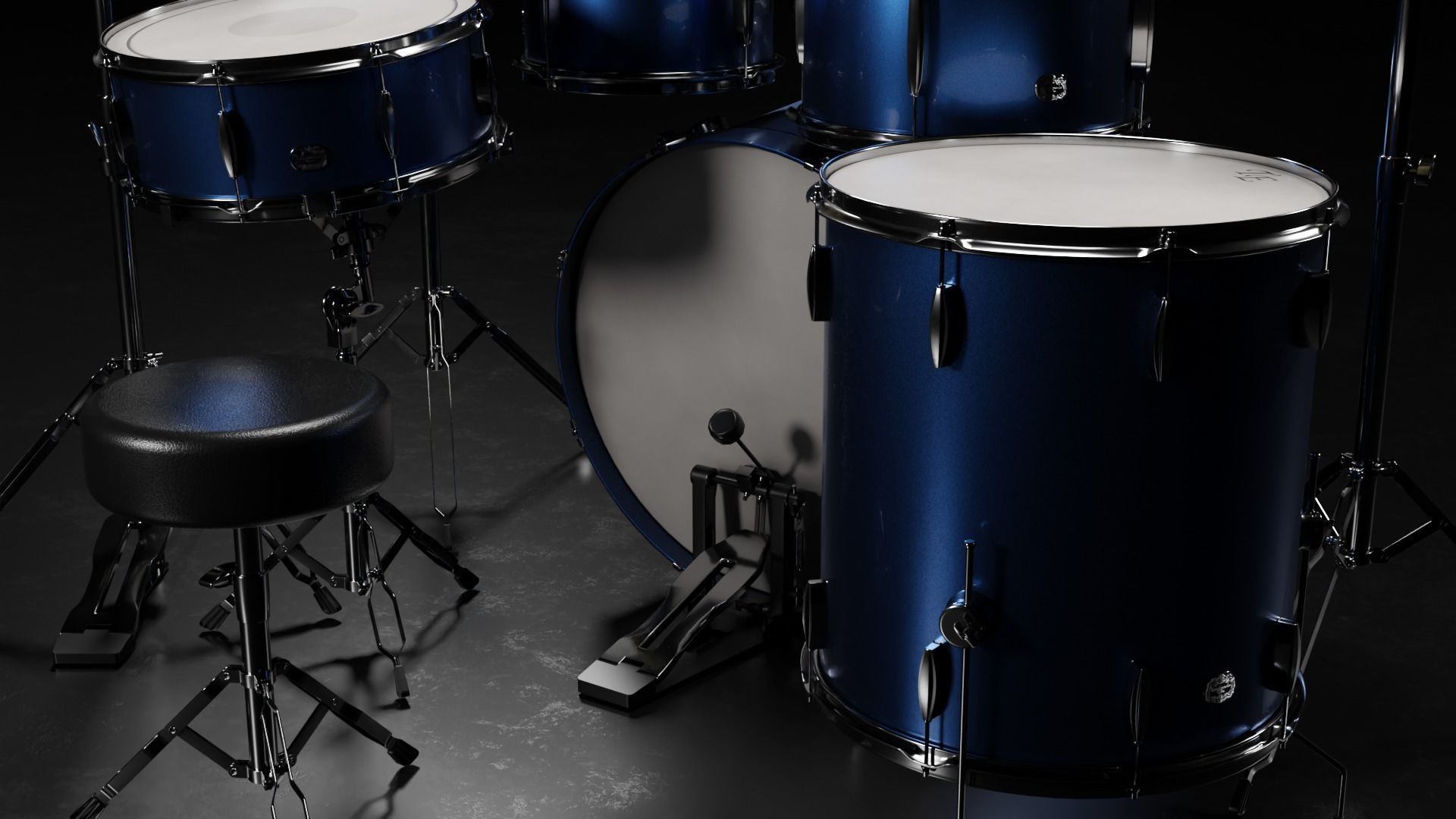 Drum Kit Metallic Blue Custom 3D model_4