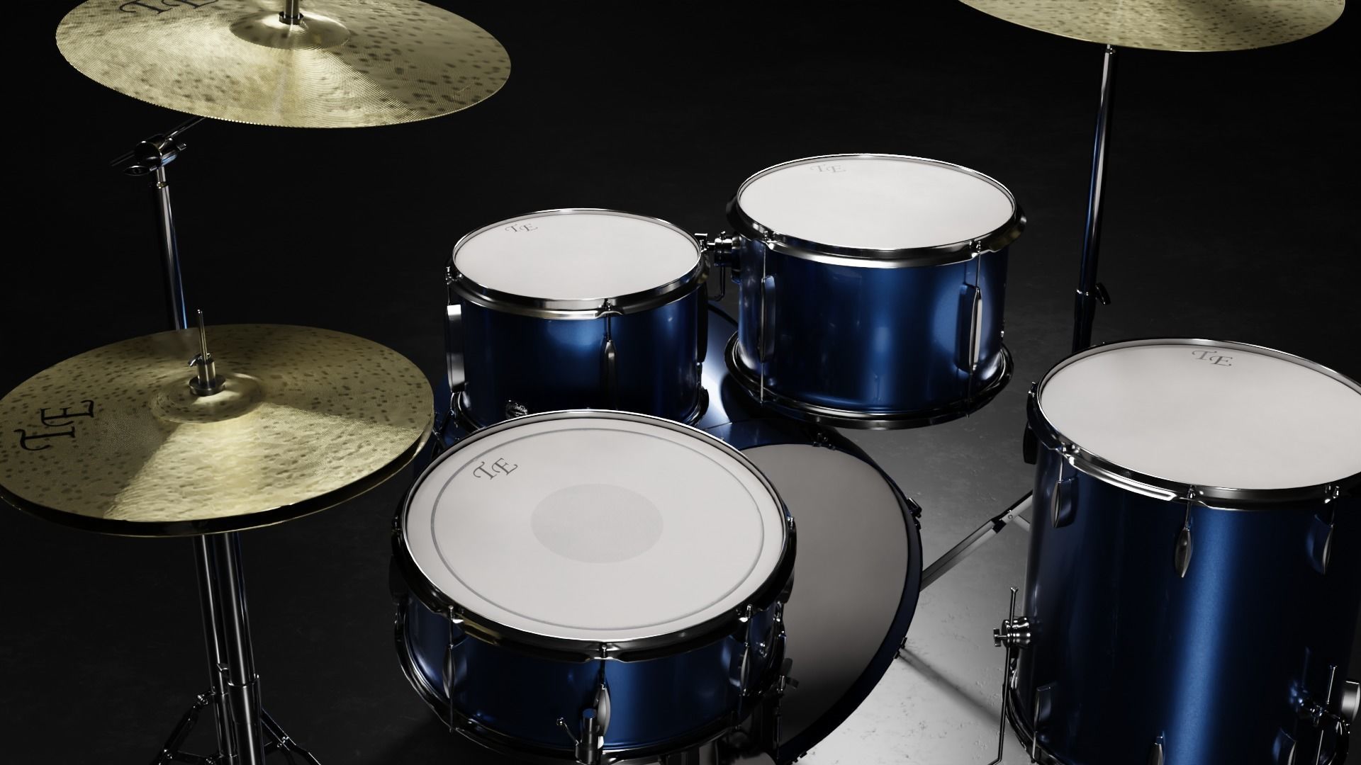 Drum Kit Metallic Blue Custom 3D model_3