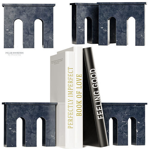 Pillar Marble Bookends and Books Decoration 3D model