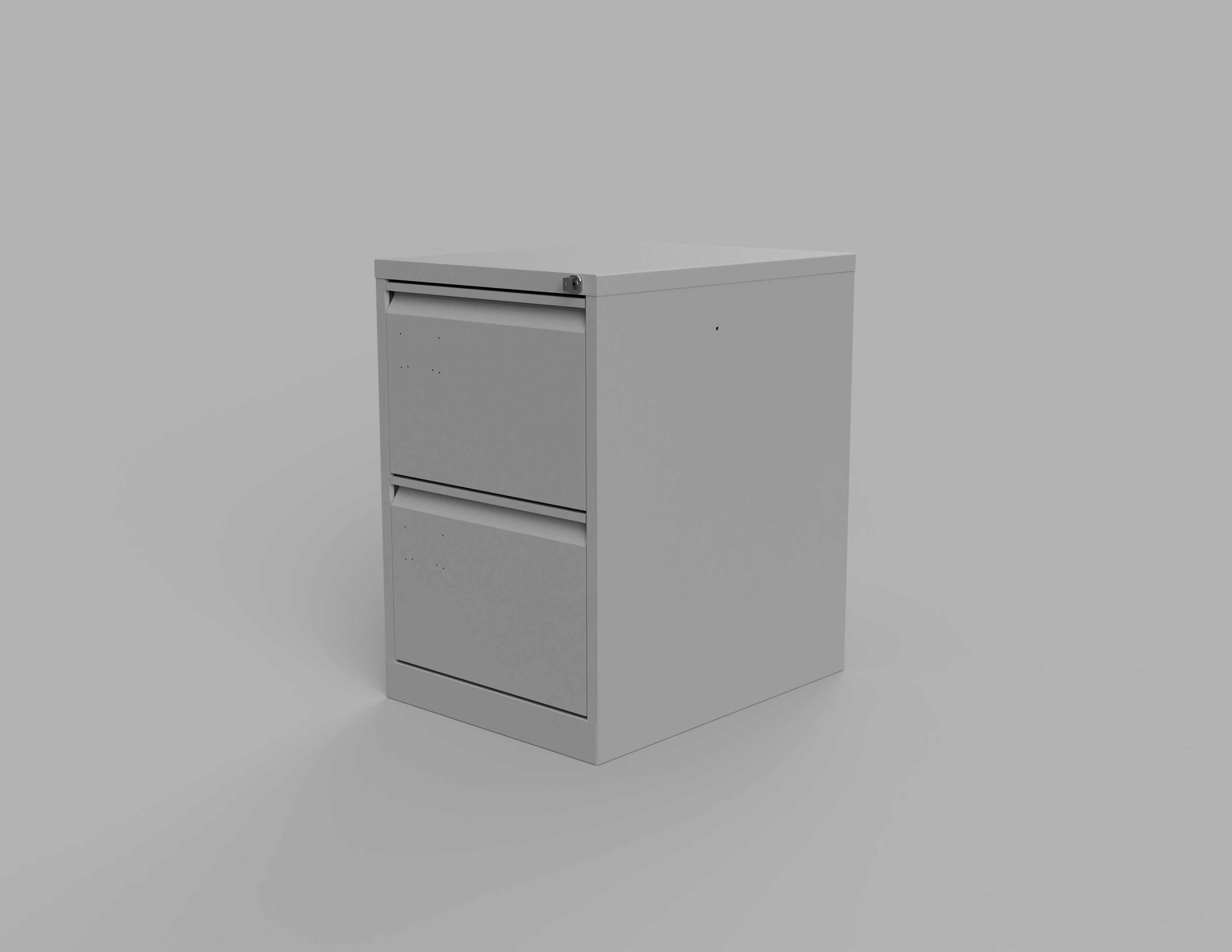 Two Draw Metal Office Filing Cabinet and Key Inside and Out Low-poly 3D model_6