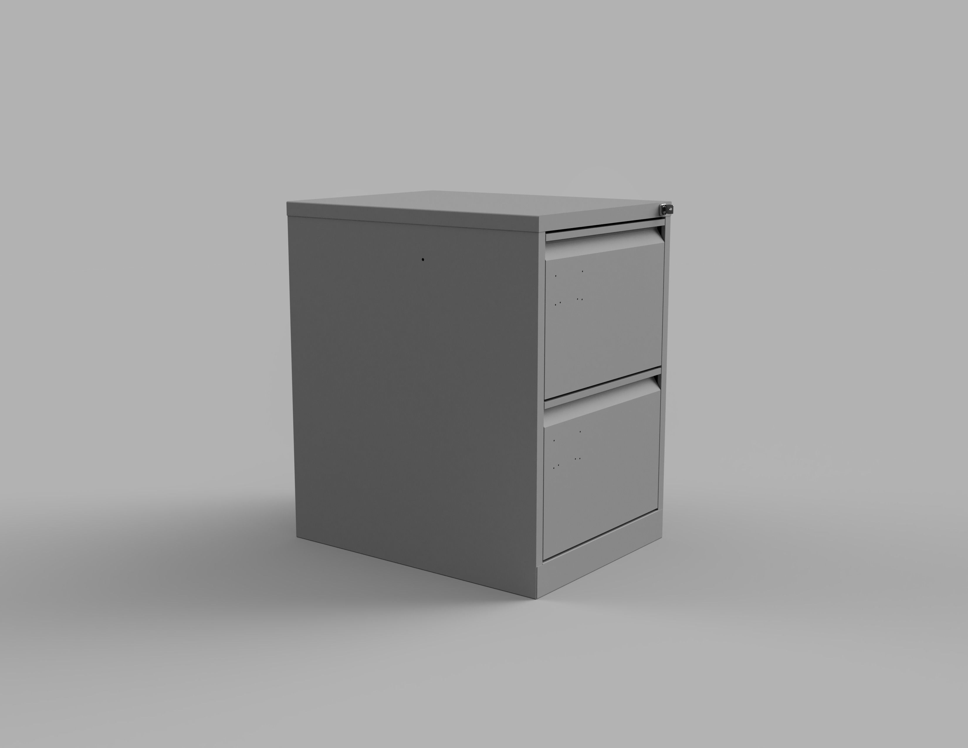 Two Draw Metal Office Filing Cabinet and Key Inside and Out Low-poly 3D model_2