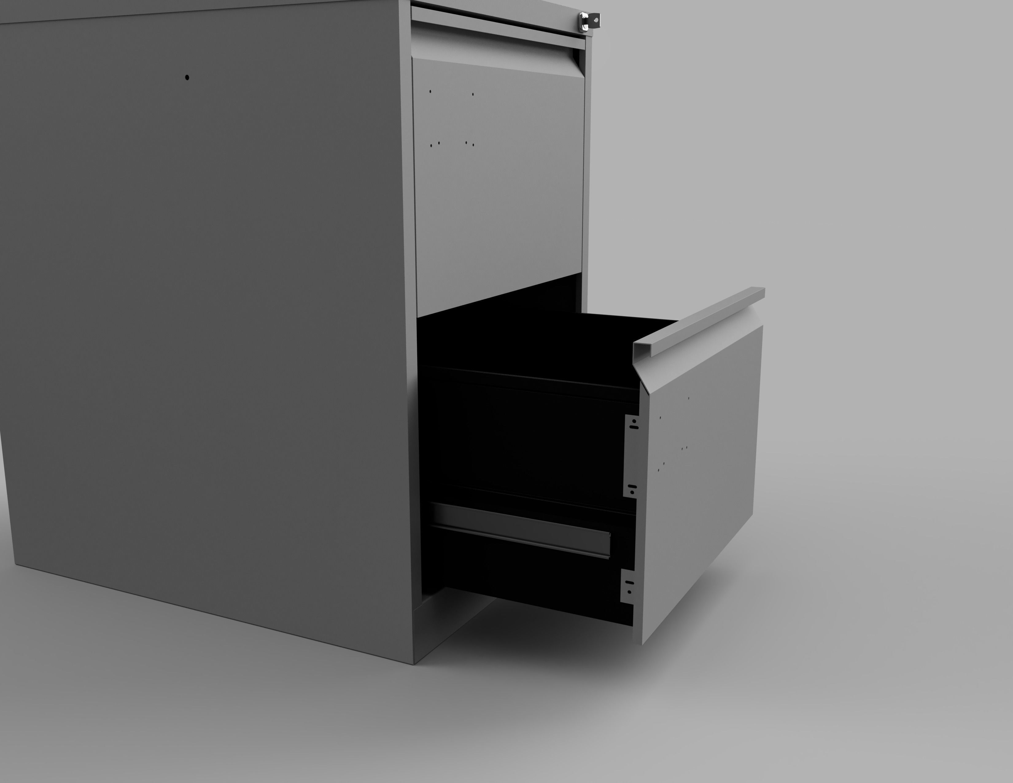 Two Draw Metal Office Filing Cabinet and Key Inside and Out Low-poly 3D model_10