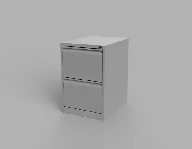Two Draw Metal Office Filing Cabinet and Key Inside and Out Low-poly 3D model