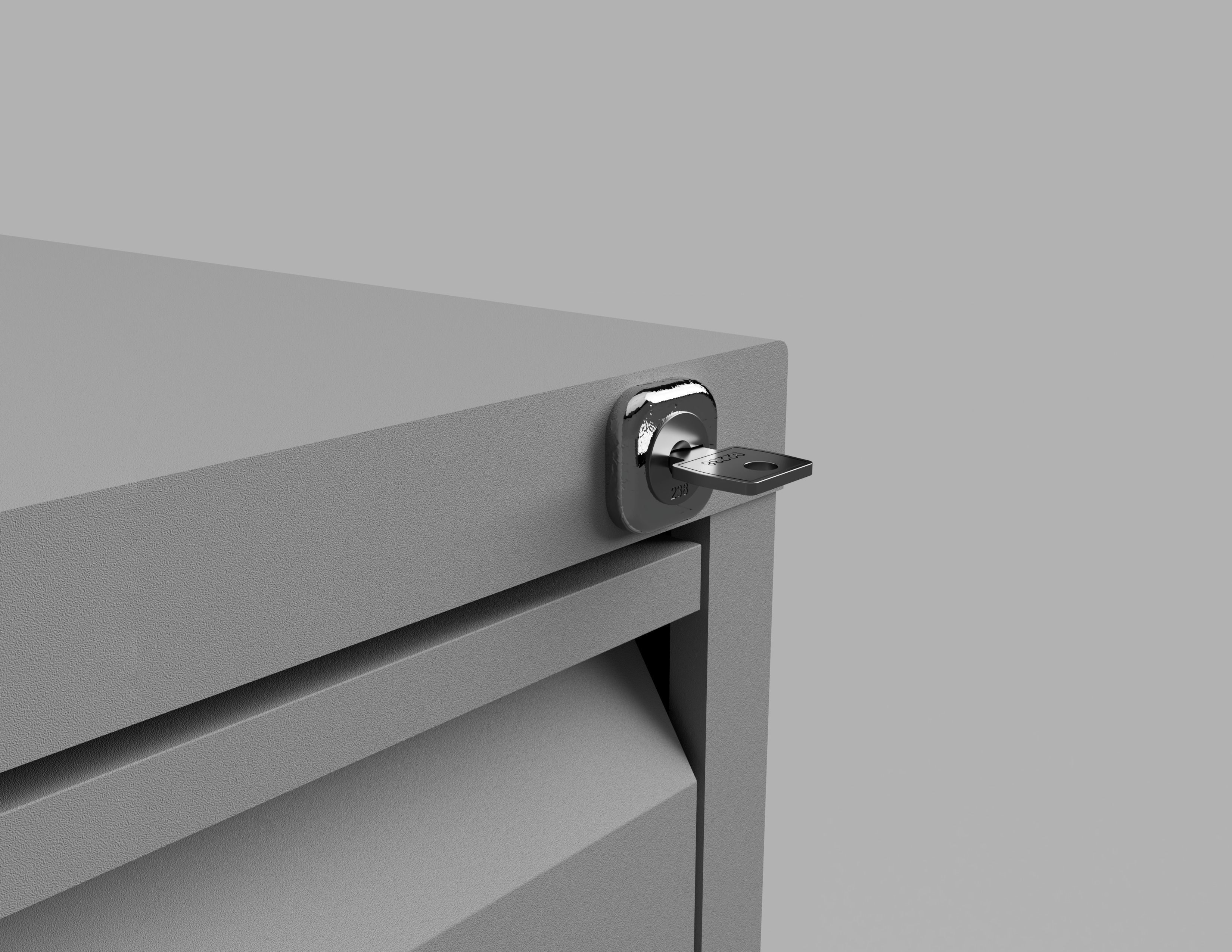 Two Draw Metal Office Filing Cabinet and Key Inside and Out Low-poly 3D model_13