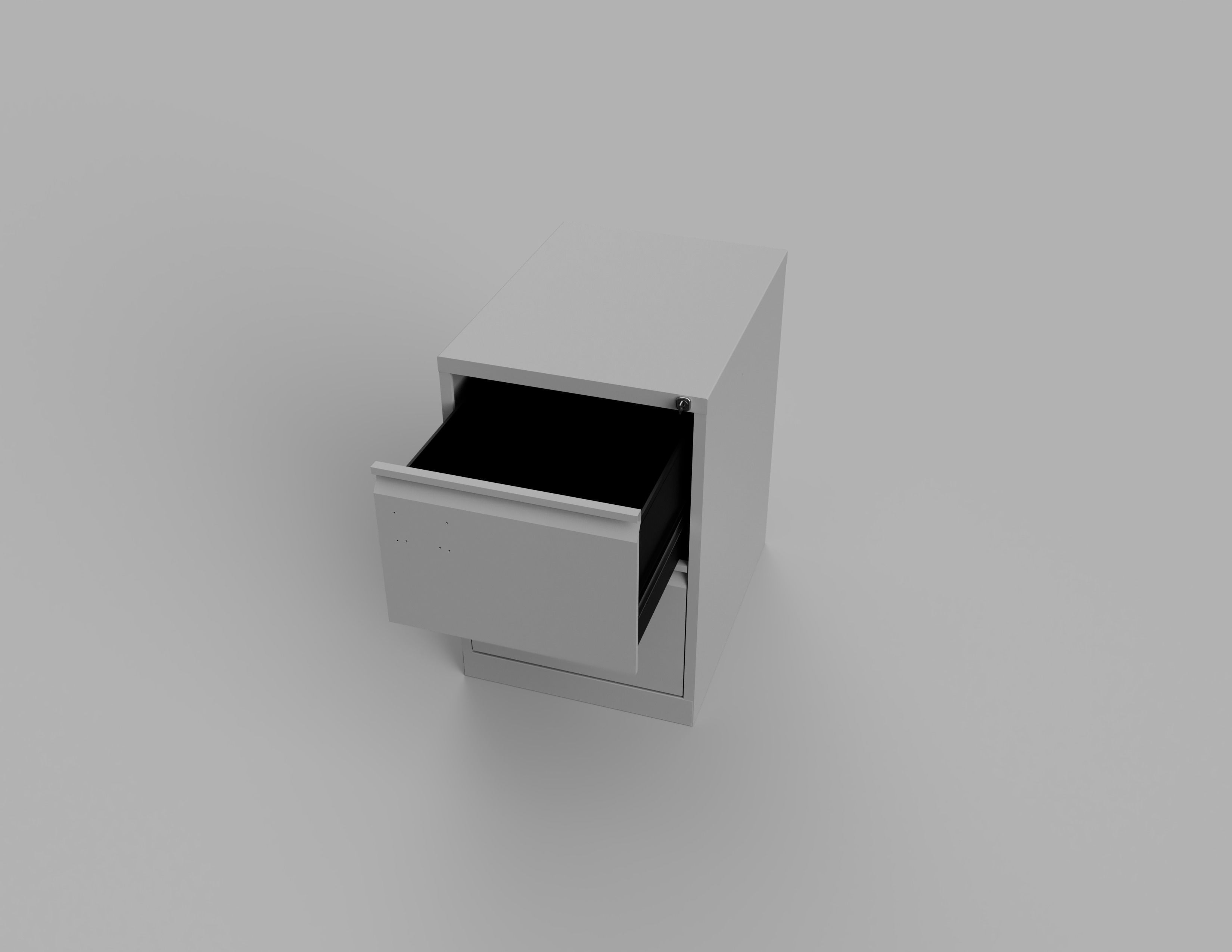 Two Draw Metal Office Filing Cabinet and Key Inside and Out Low-poly 3D model_19