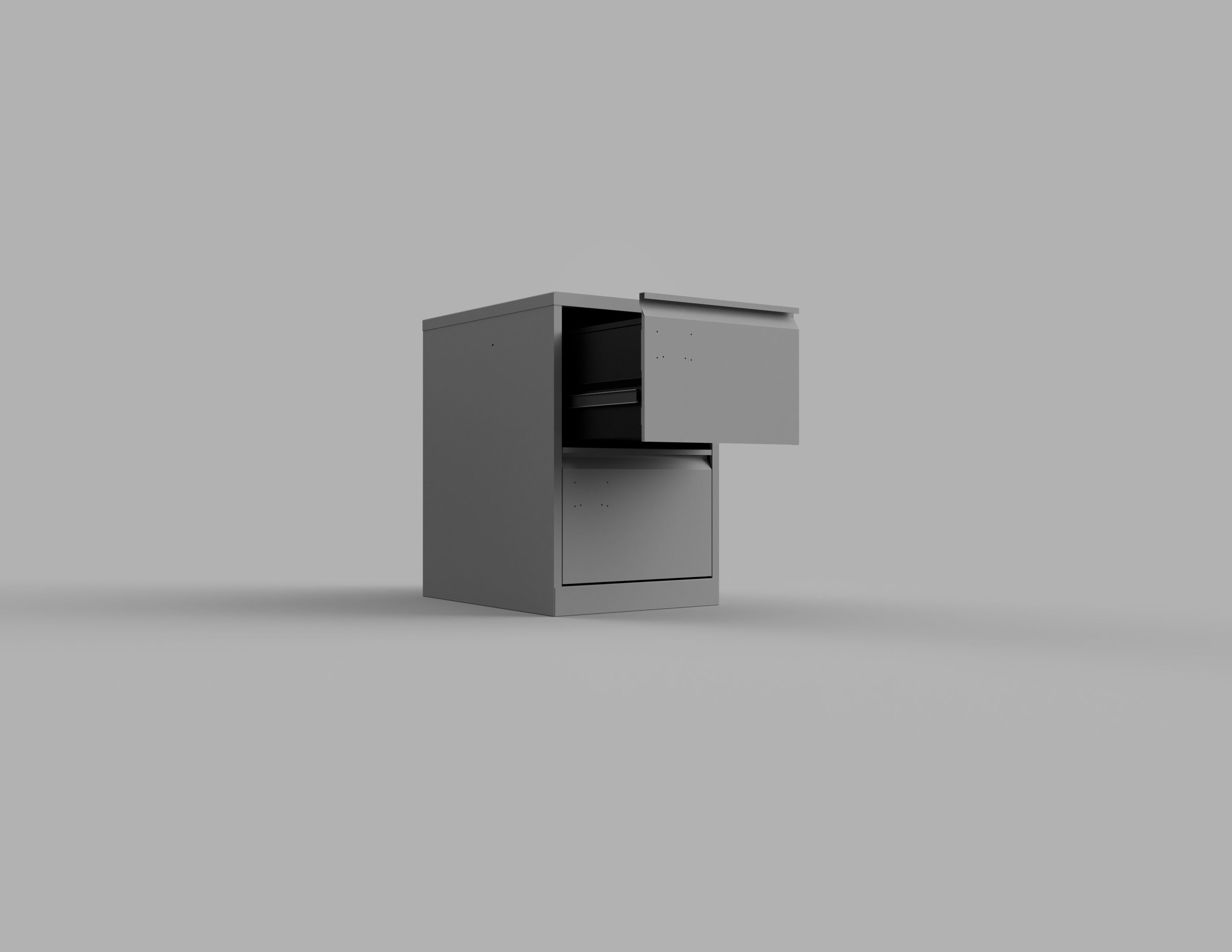 Two Draw Metal Office Filing Cabinet and Key Inside and Out Low-poly 3D model_18