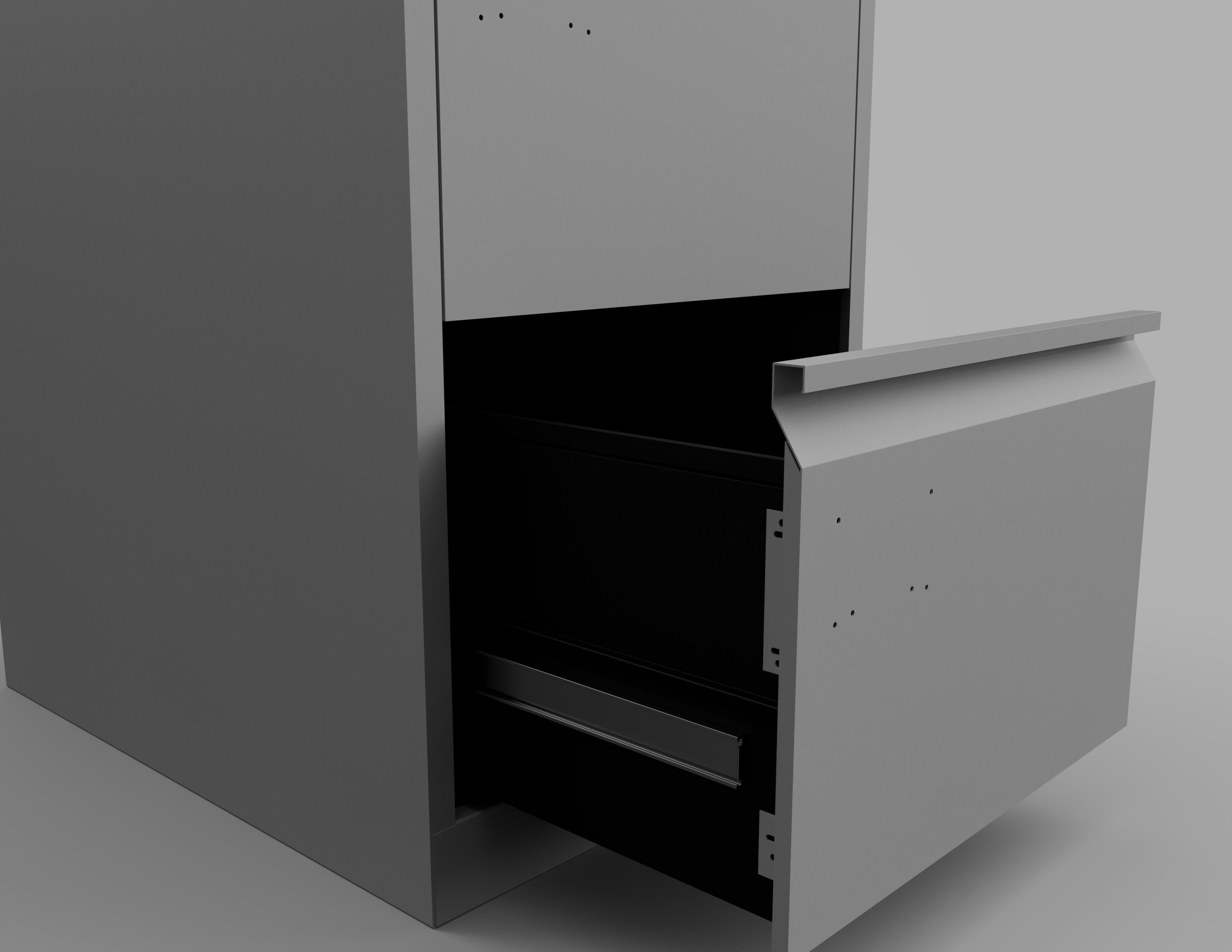 Two Draw Metal Office Filing Cabinet and Key Inside and Out Low-poly 3D model_11