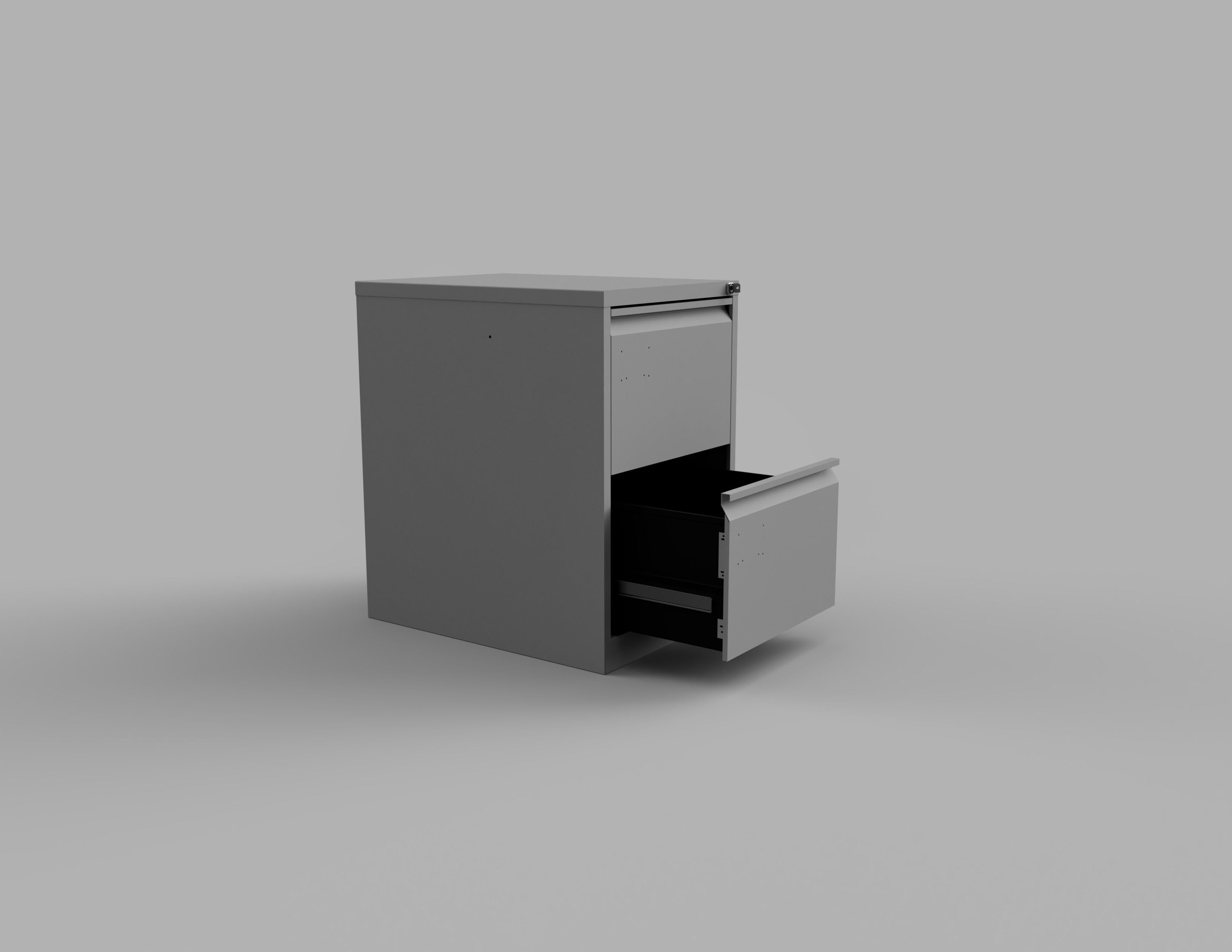 Two Draw Metal Office Filing Cabinet and Key Inside and Out Low-poly 3D model_8