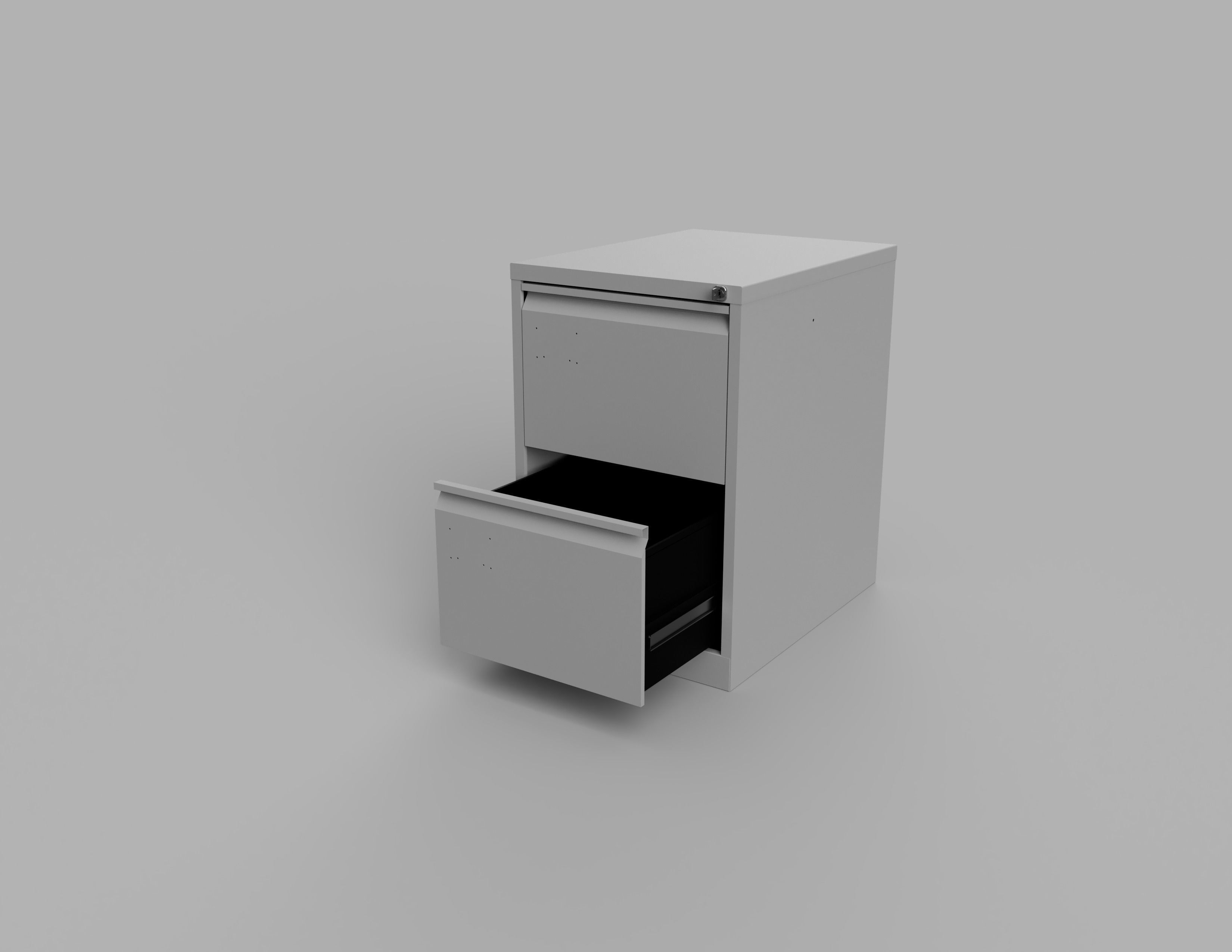 Two Draw Metal Office Filing Cabinet and Key Inside and Out Low-poly 3D model_9