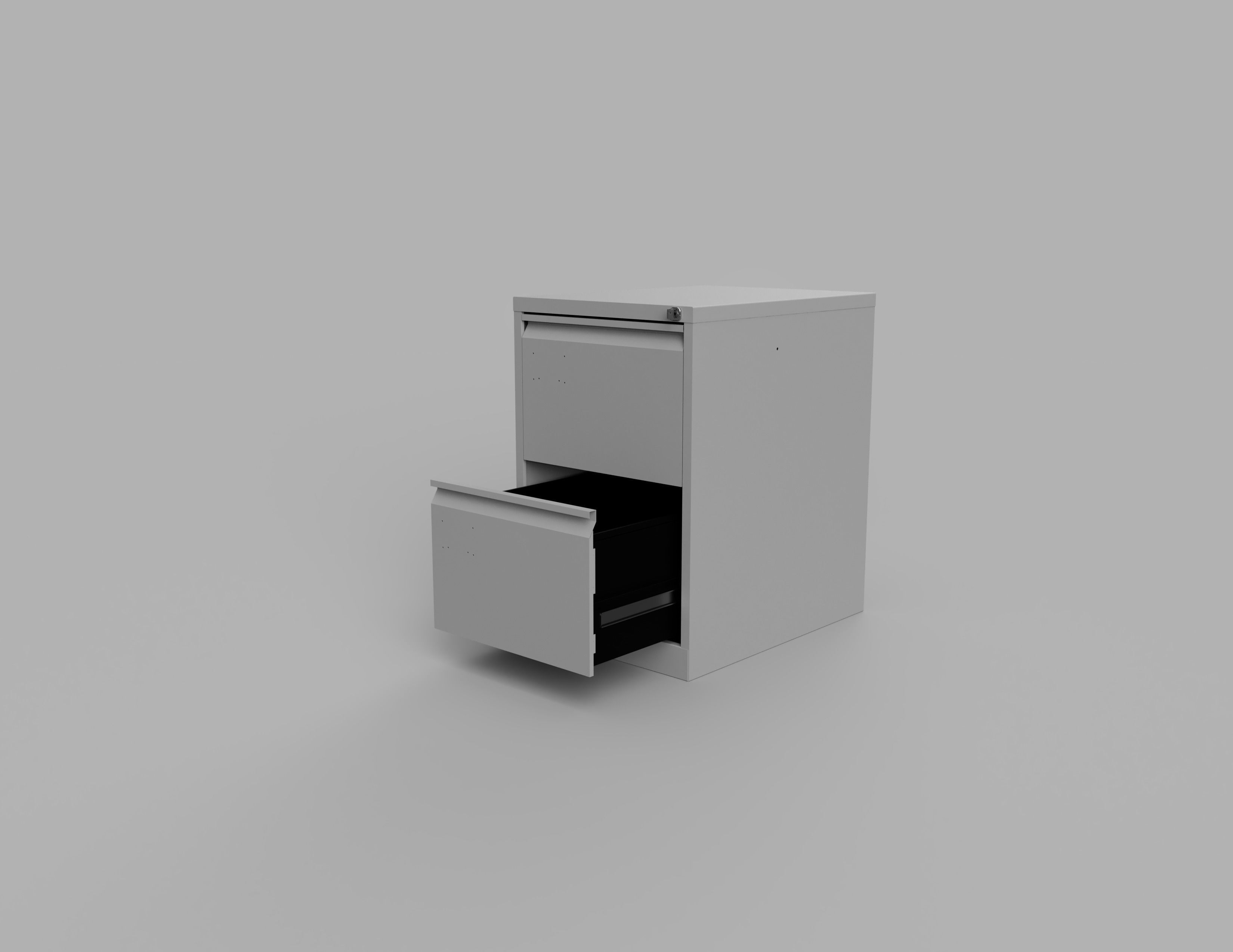 Two Draw Metal Office Filing Cabinet and Key Inside and Out Low-poly 3D model_7