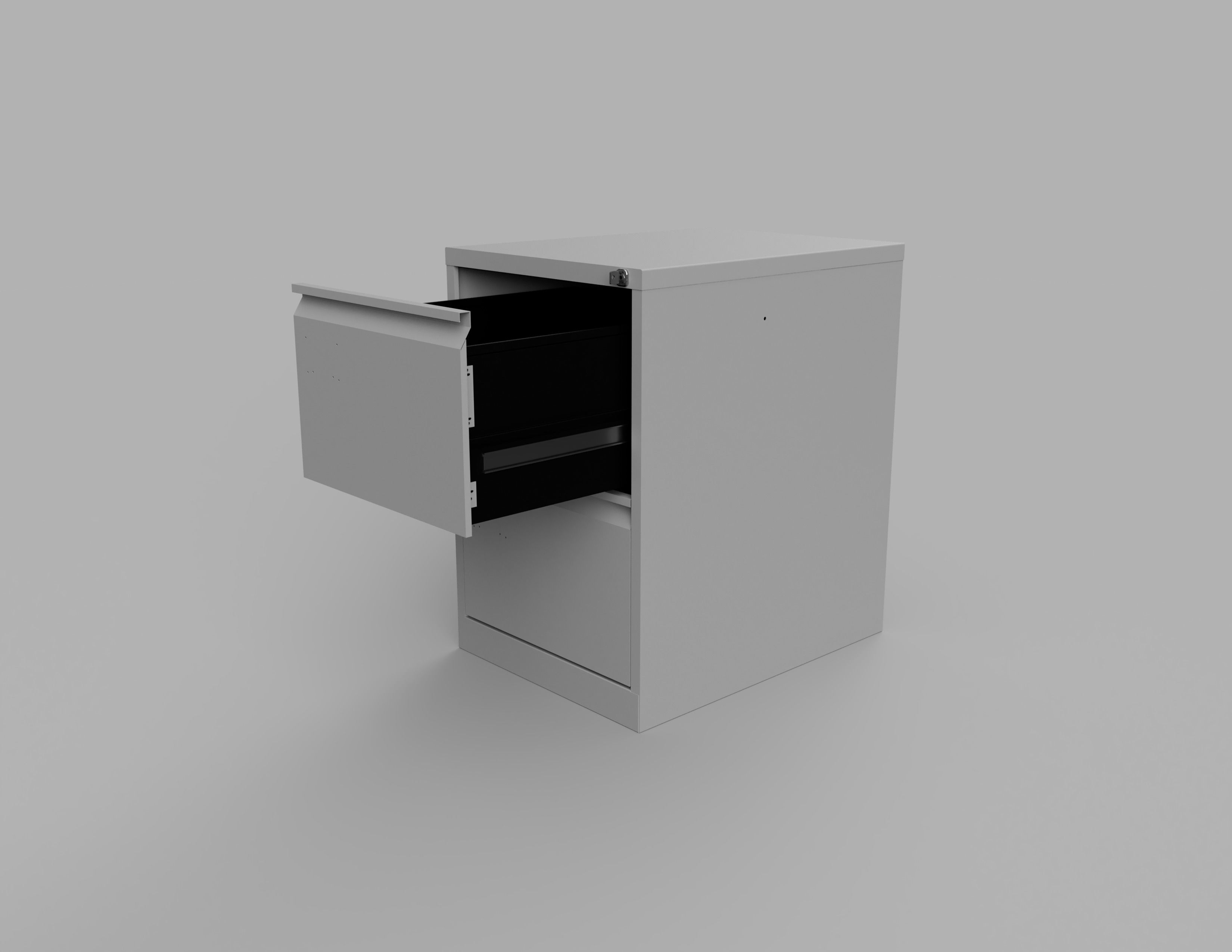 Two Draw Metal Office Filing Cabinet and Key Inside and Out Low-poly 3D model_16