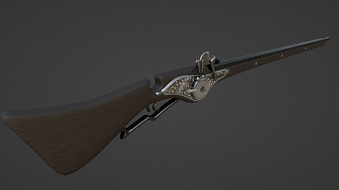 1550 Wheel Lock Long Rifle Low-poly 3D model