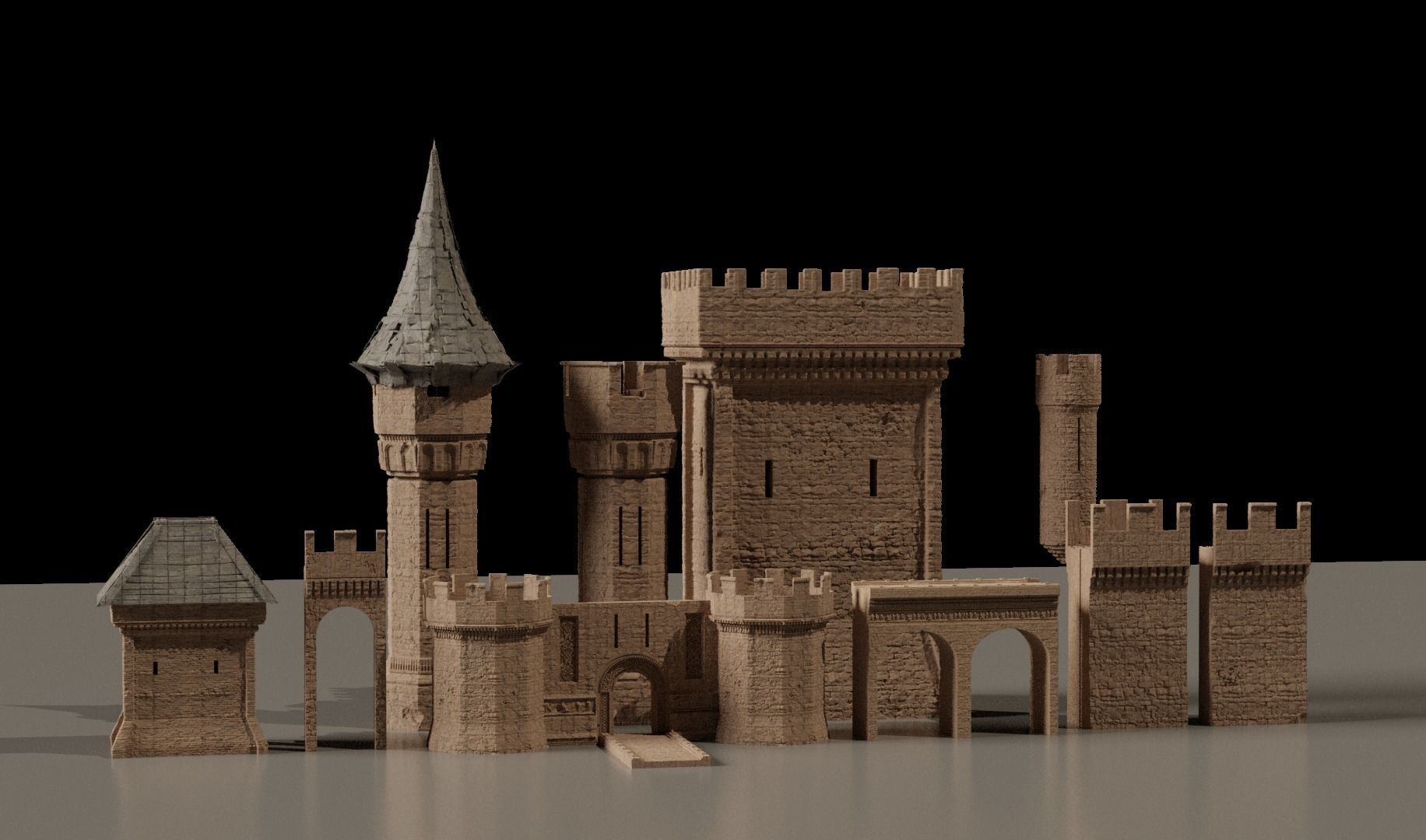 Fantasy Castle Kitbash Set 3D model_2
