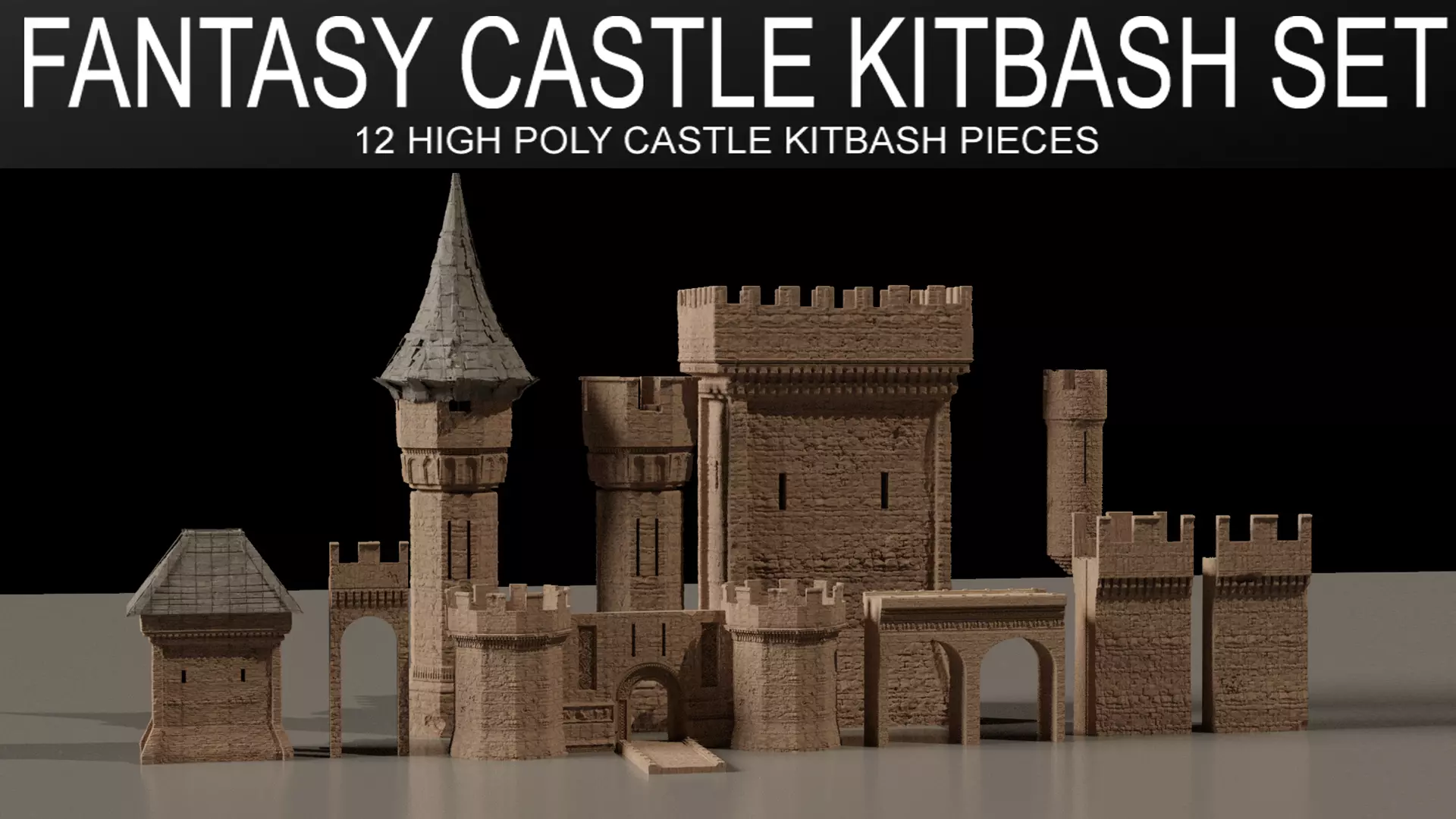 Fantasy Castle Kitbash Set 3D model_0
