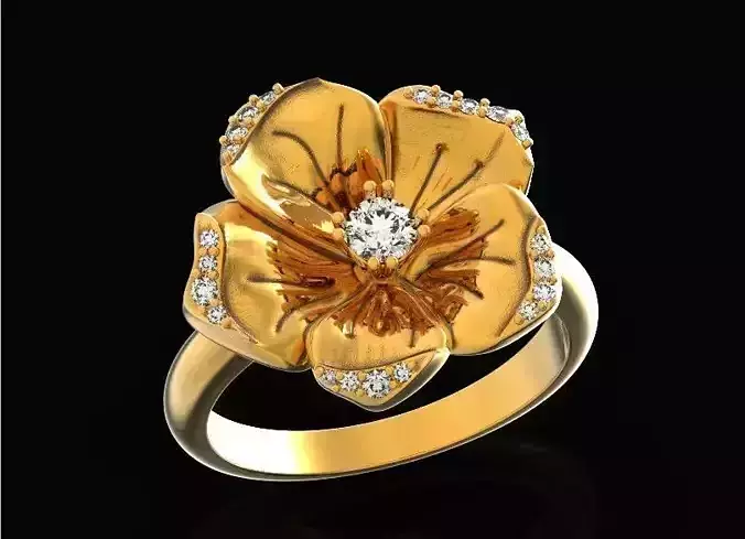 flower  ring  with stones on the leaves 534