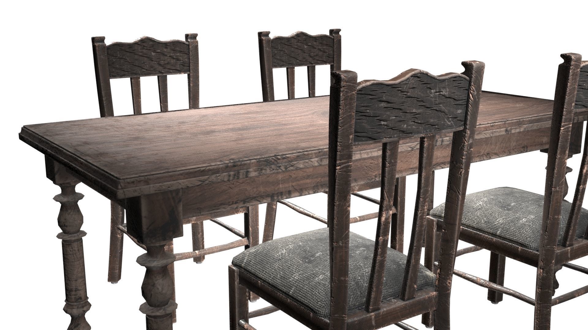 Antique Dining Table Set Low-poly 3D model_1