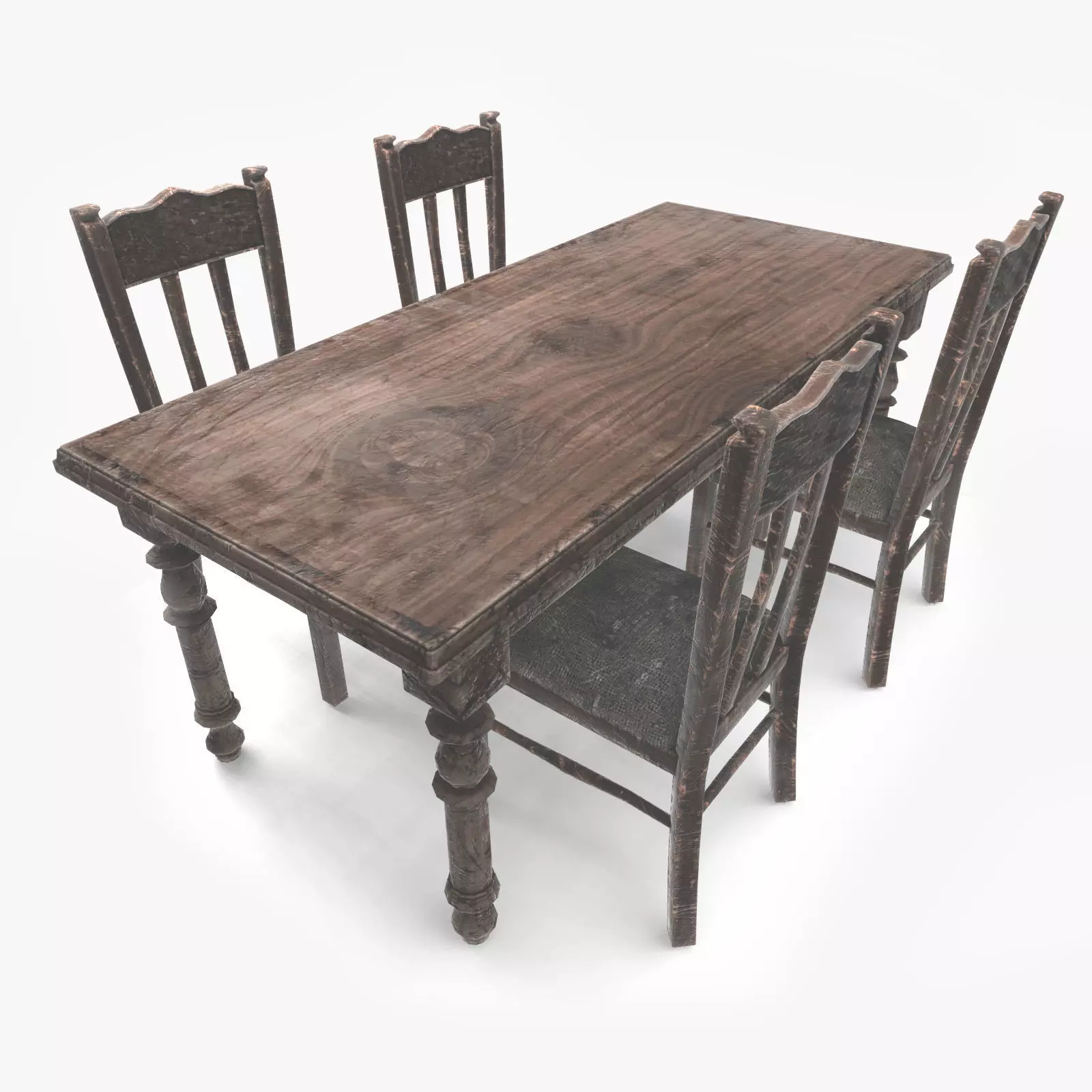 Antique Dining Table Set Low-poly 3D model_0