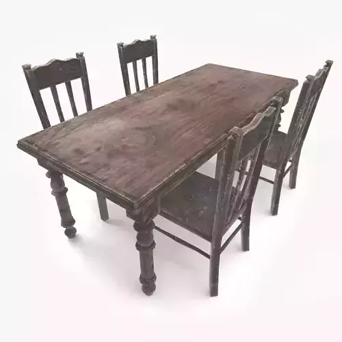 Antique Dining Table Set Low-poly 3D model