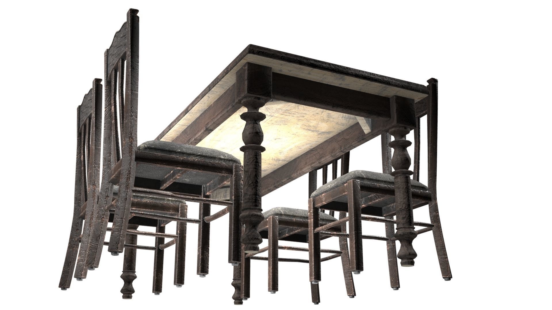 Antique Dining Table Set Low-poly 3D model_3