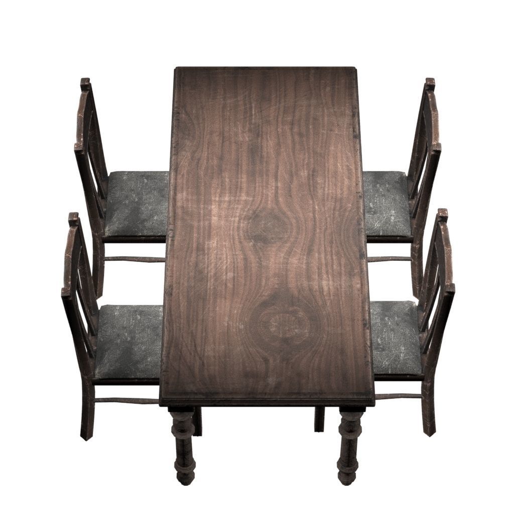Antique Dining Table Set Low-poly 3D model_2