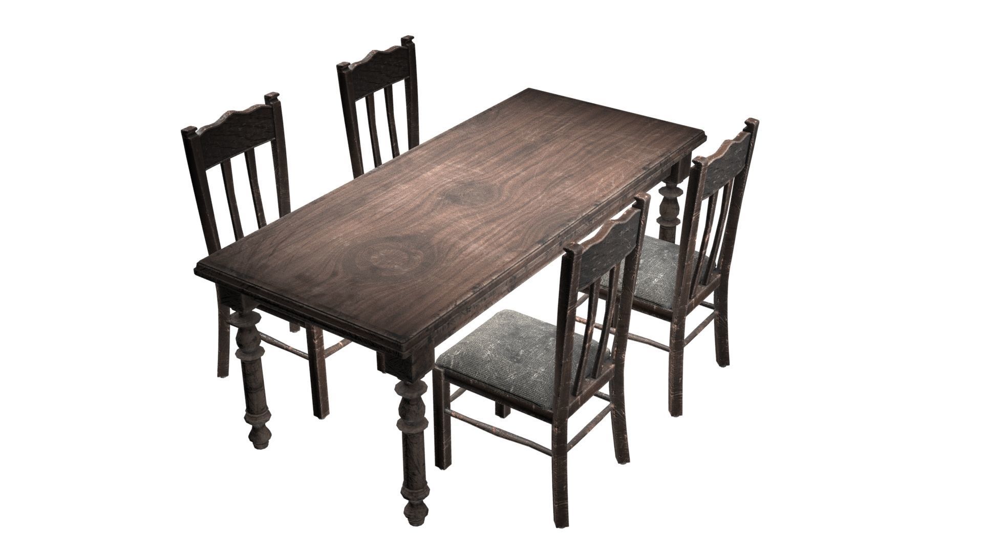 Antique Dining Table Set Low-poly 3D model_8