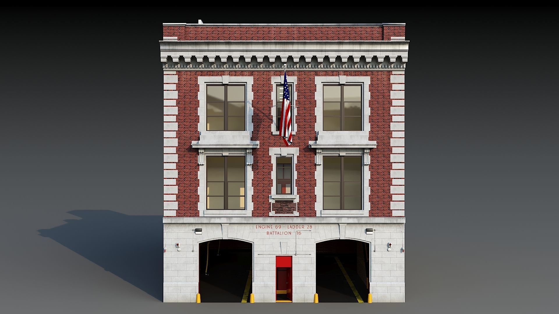 Firehouse FDNY with interior Low-poly 3D model_5