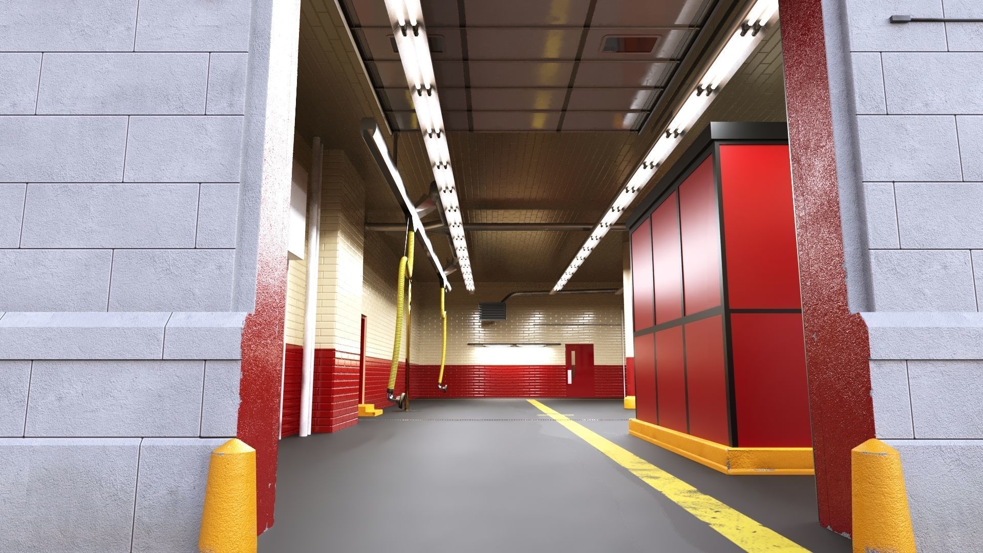 Firehouse FDNY with interior Low-poly 3D model_15