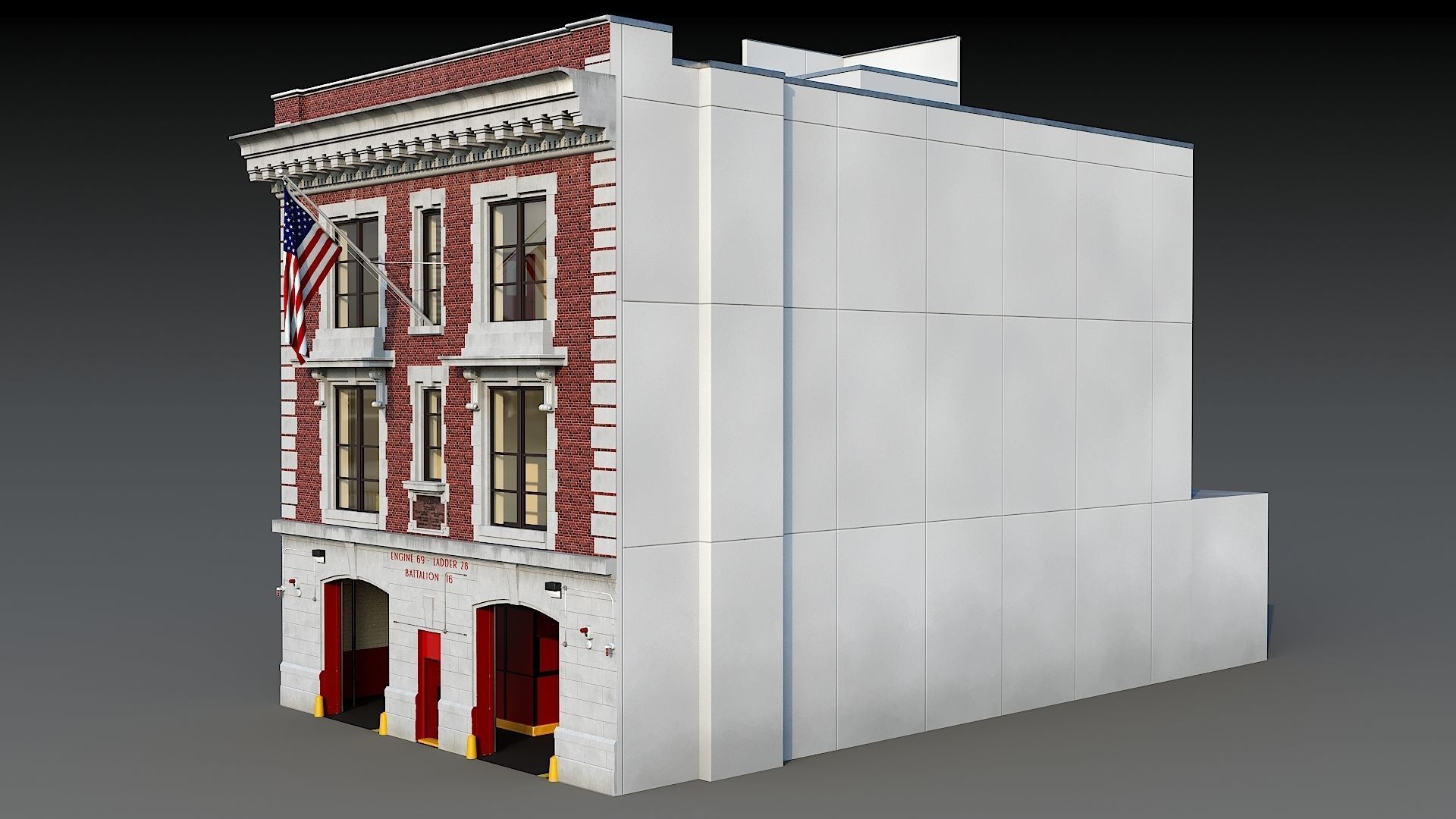 Firehouse FDNY with interior Low-poly 3D model_7