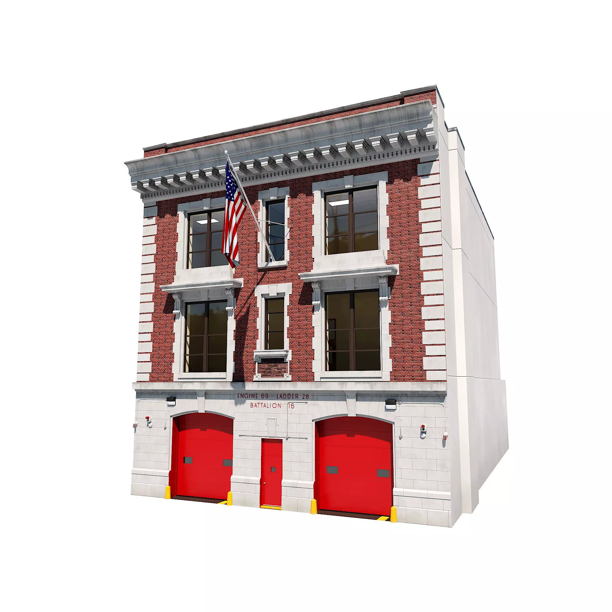 Firehouse FDNY with interior Low-poly 3D model_0
