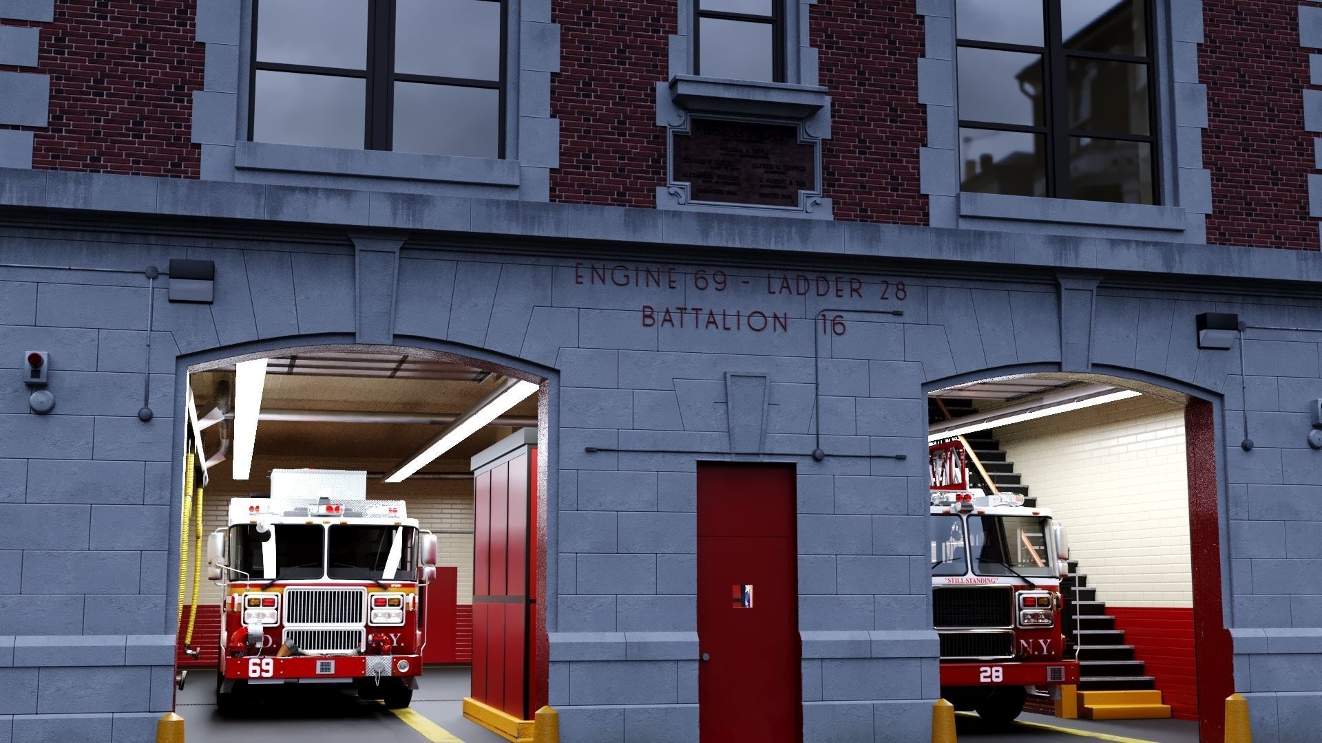 Firehouse FDNY with interior Low-poly 3D model_36