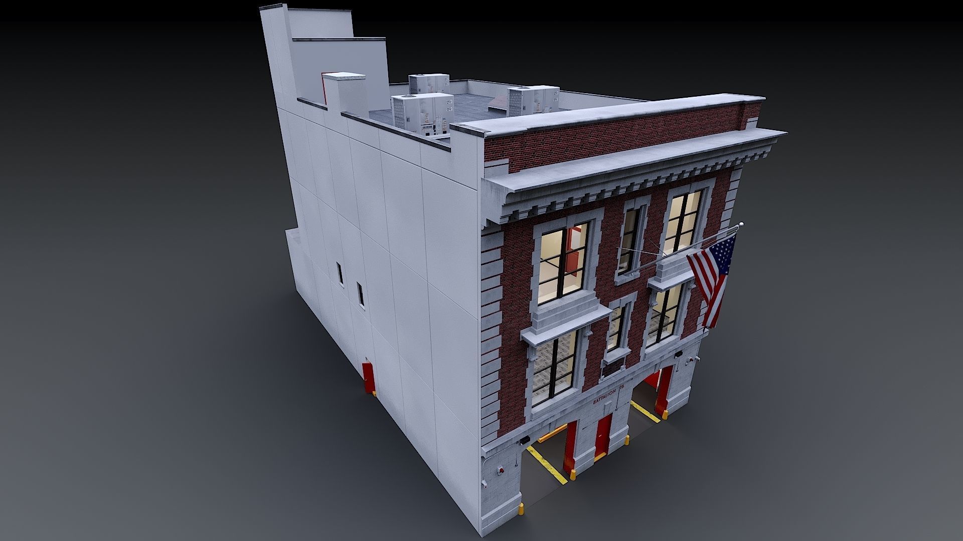 Firehouse FDNY with interior Low-poly 3D model_3