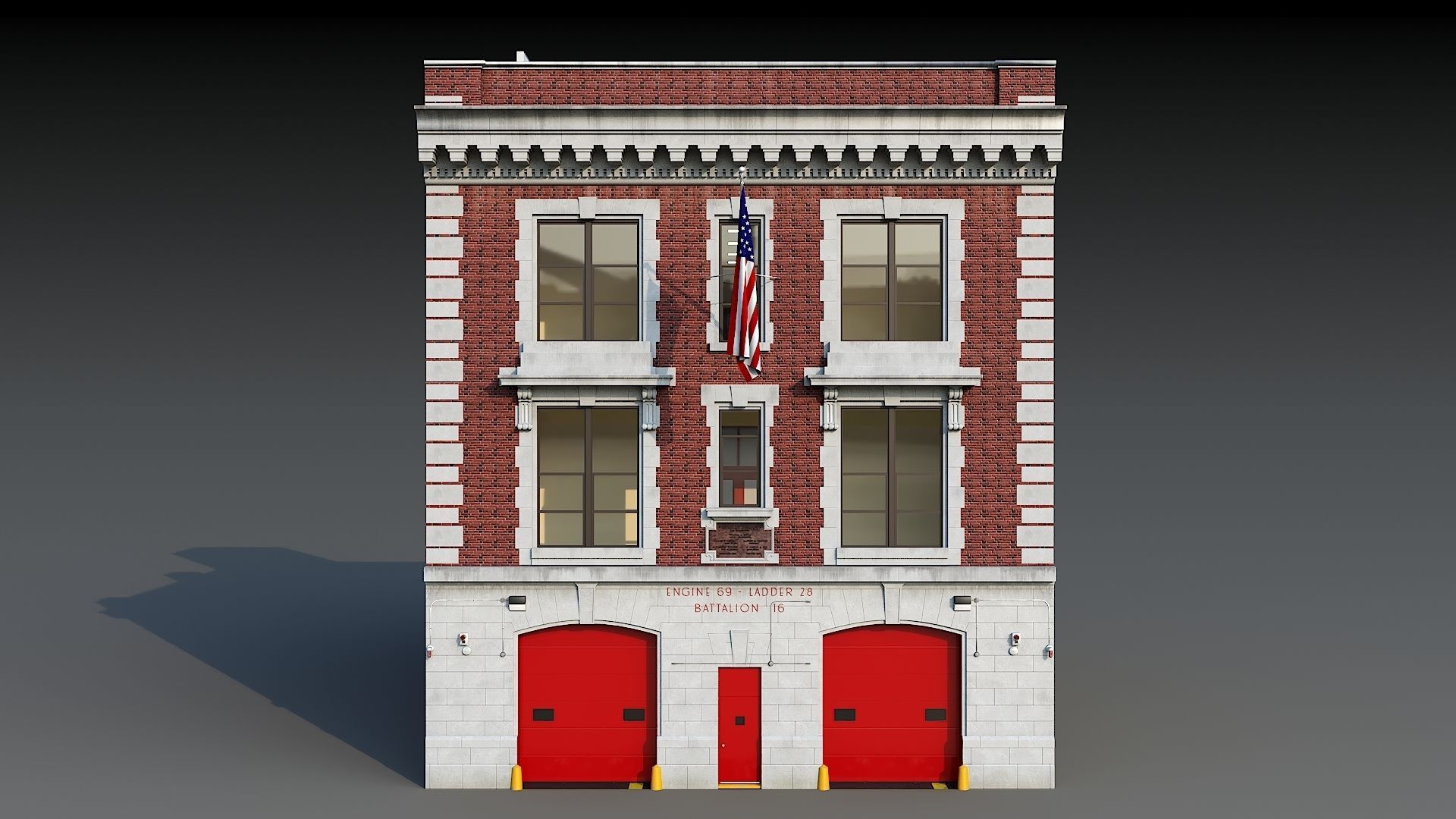 Firehouse FDNY with interior Low-poly 3D model_6