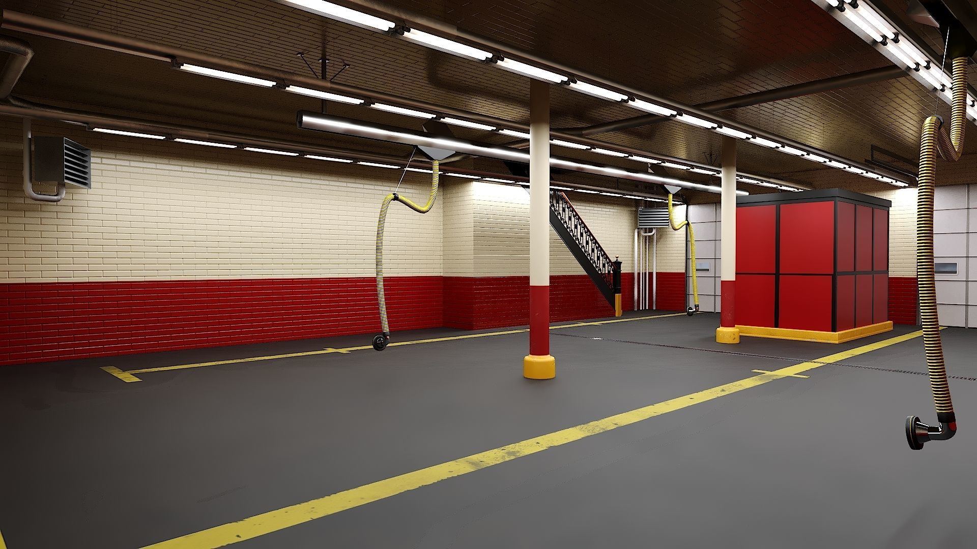 Firehouse FDNY with interior Low-poly 3D model_18