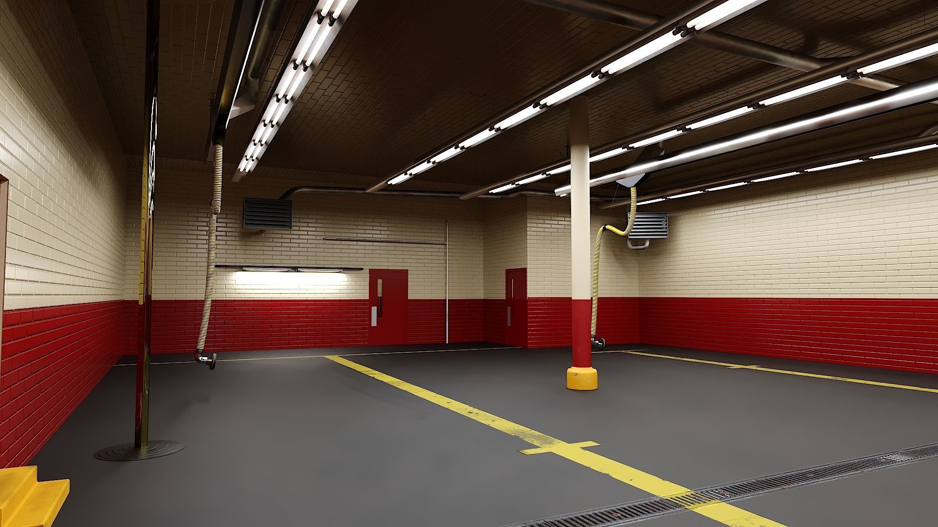 Firehouse FDNY with interior Low-poly 3D model_16